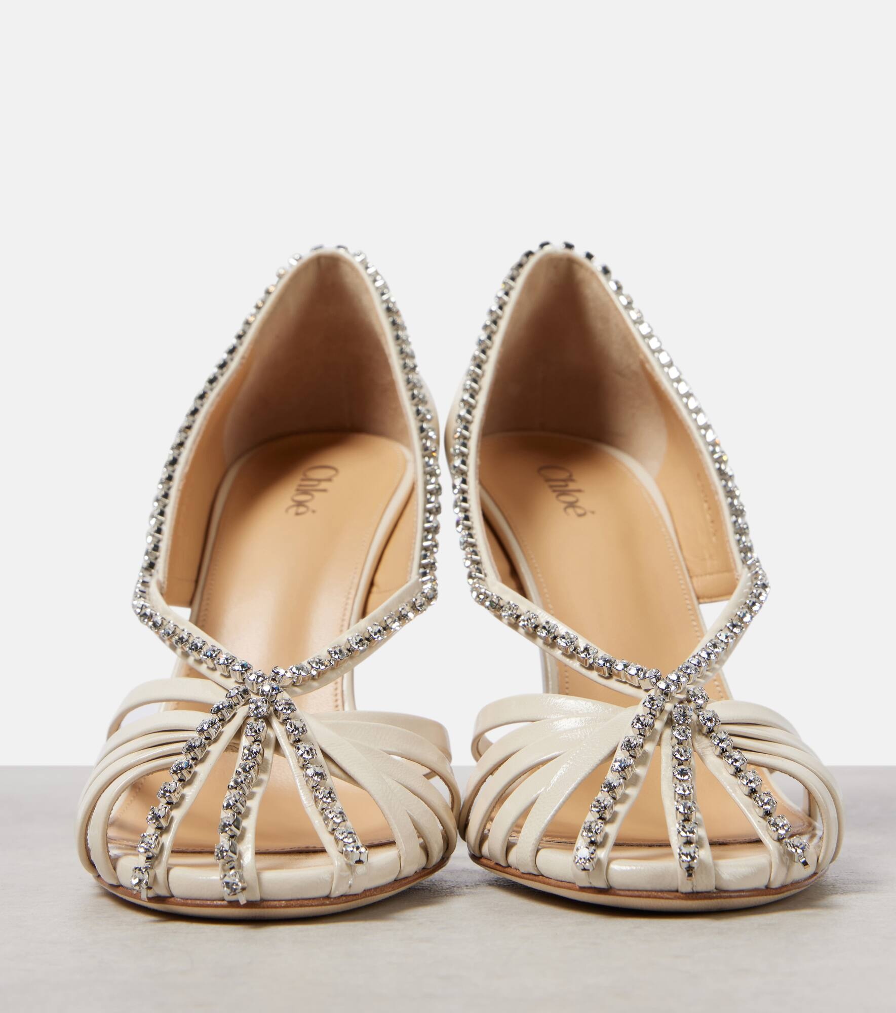 Leonie crystal-embellished leather pumps - 5