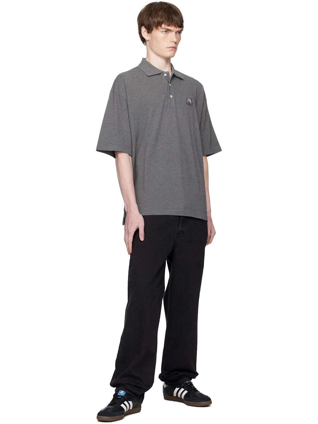 Gray Bold Fox Head Patch Oversize Polo - 4