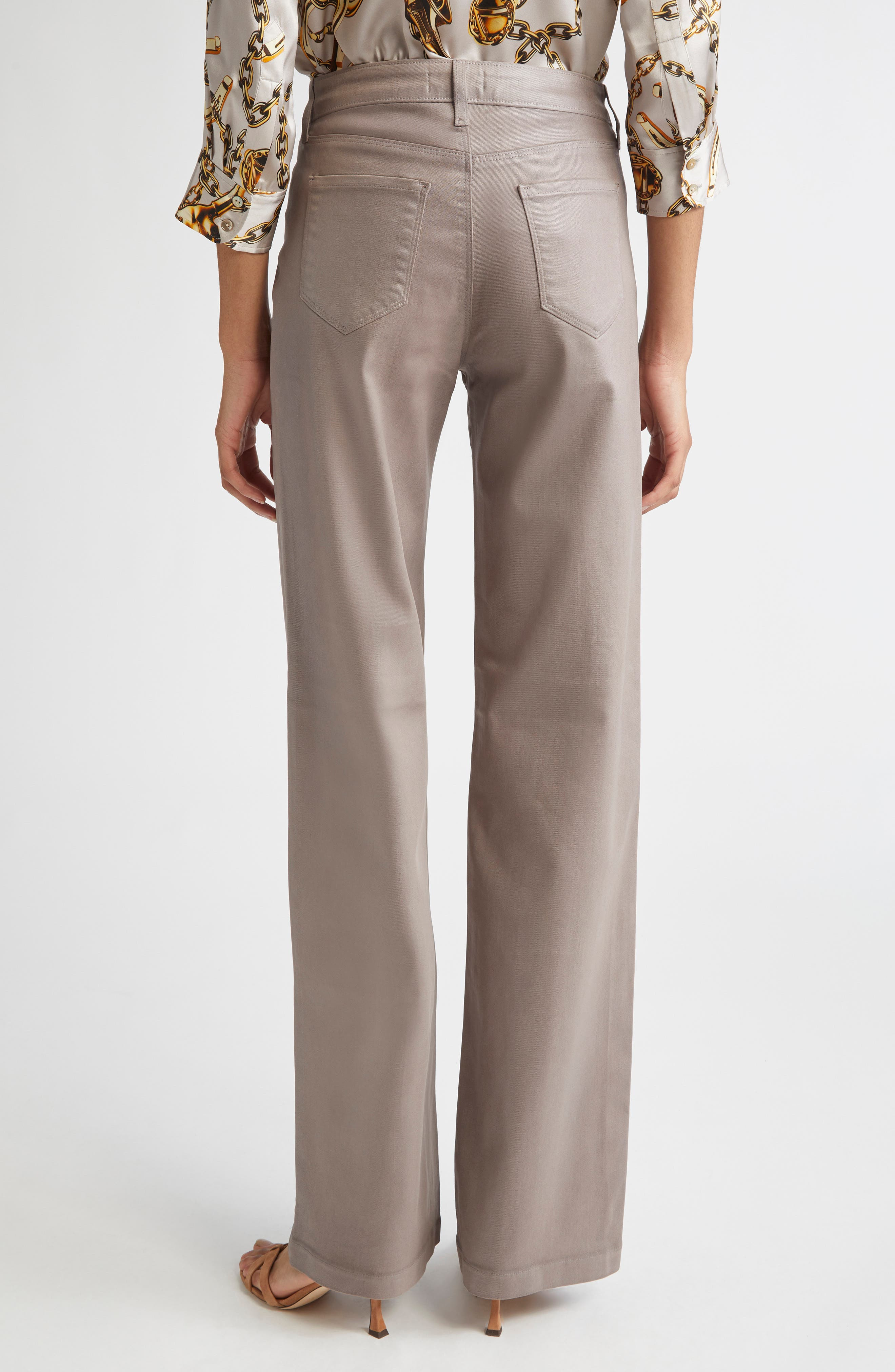 L'AGENCE Clayton High Waist Wide Leg Pants in Driftwood Coated at Nordstrom - 3