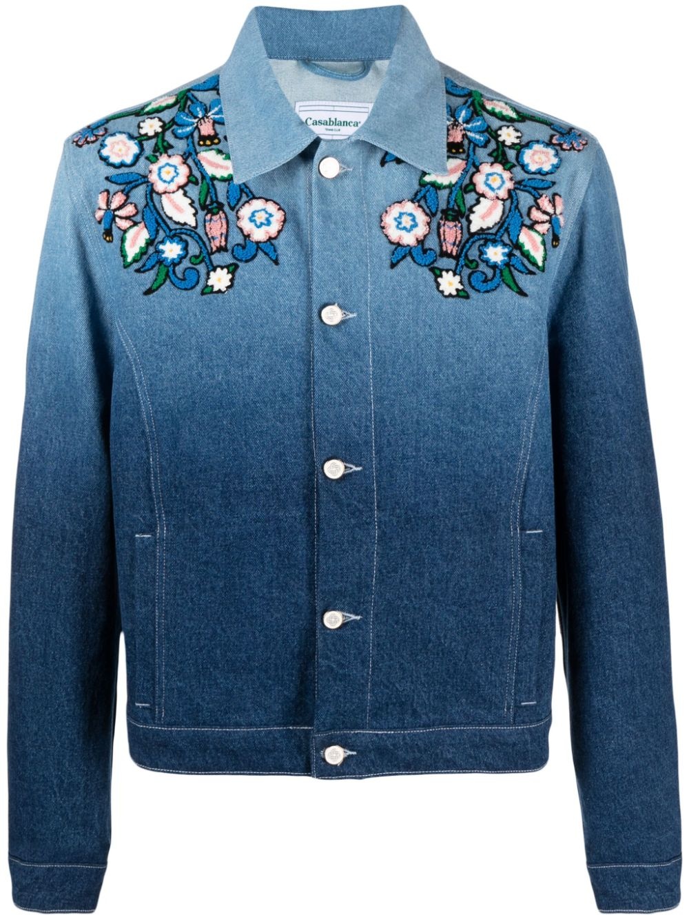 floral-embroidered ombrÃ© denim jacket - 1