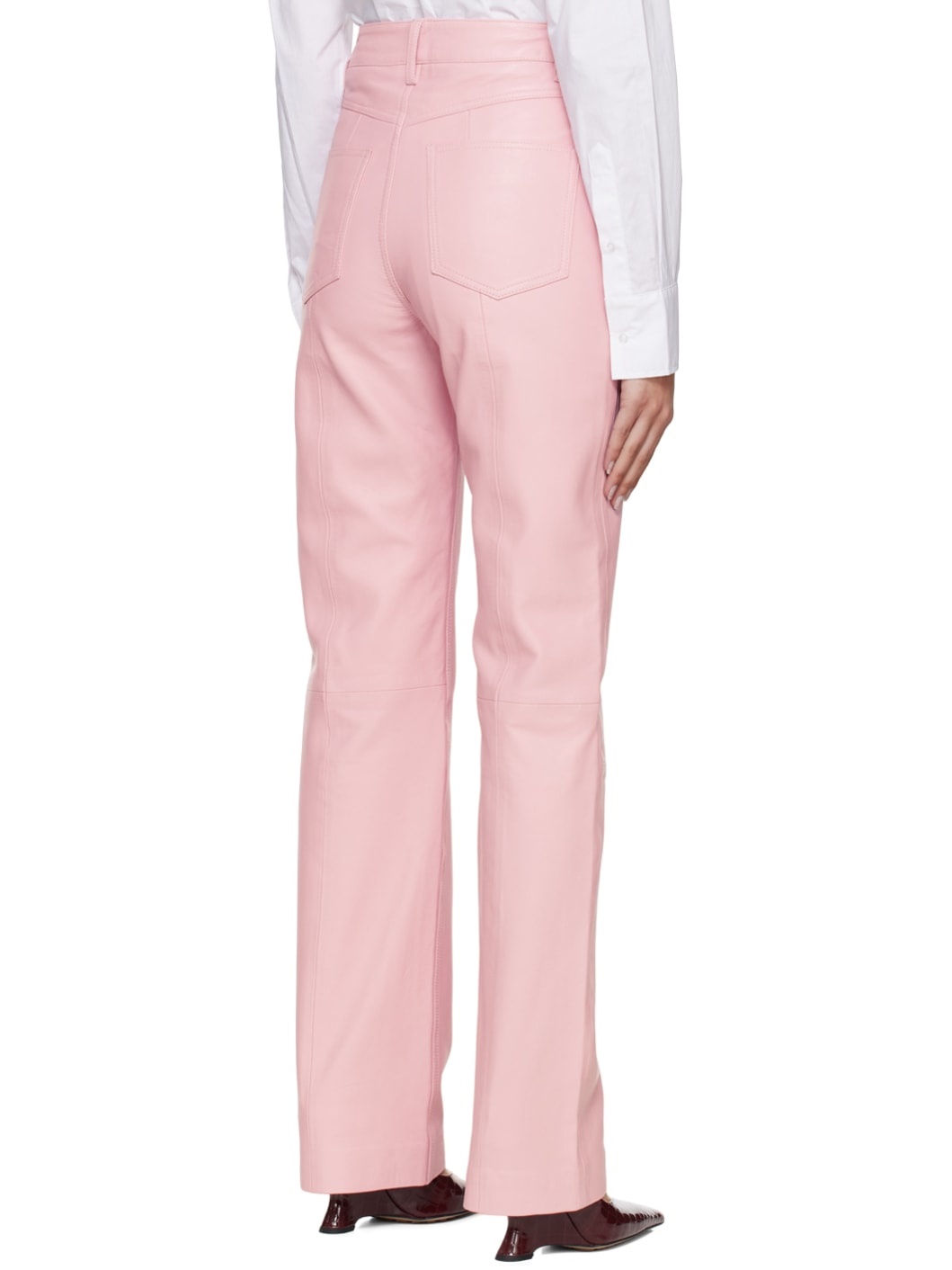 Pink Straight Leather Pants - 3