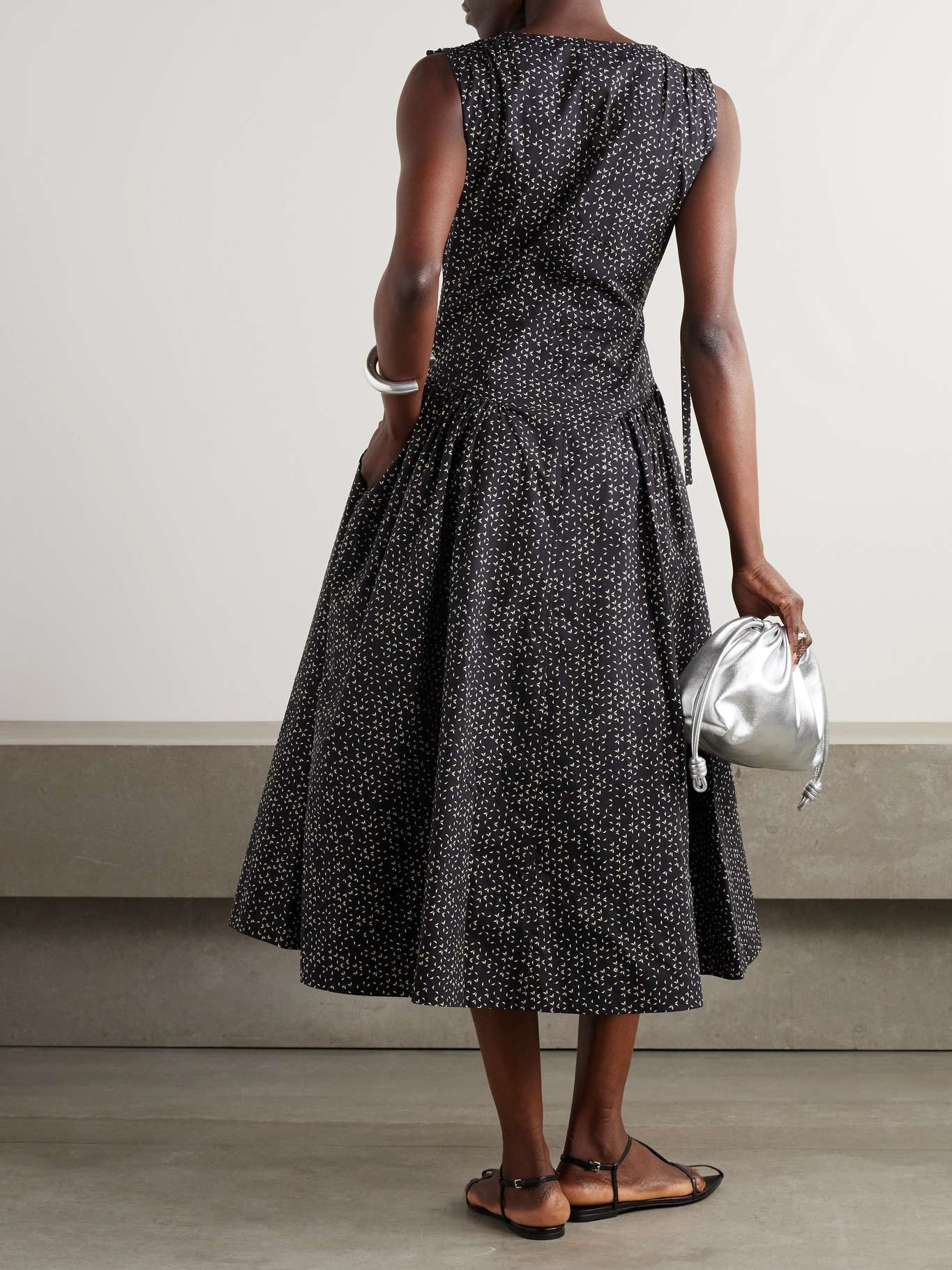 Clayton pleated printed cotton-poplin midi dress Gray - 3
