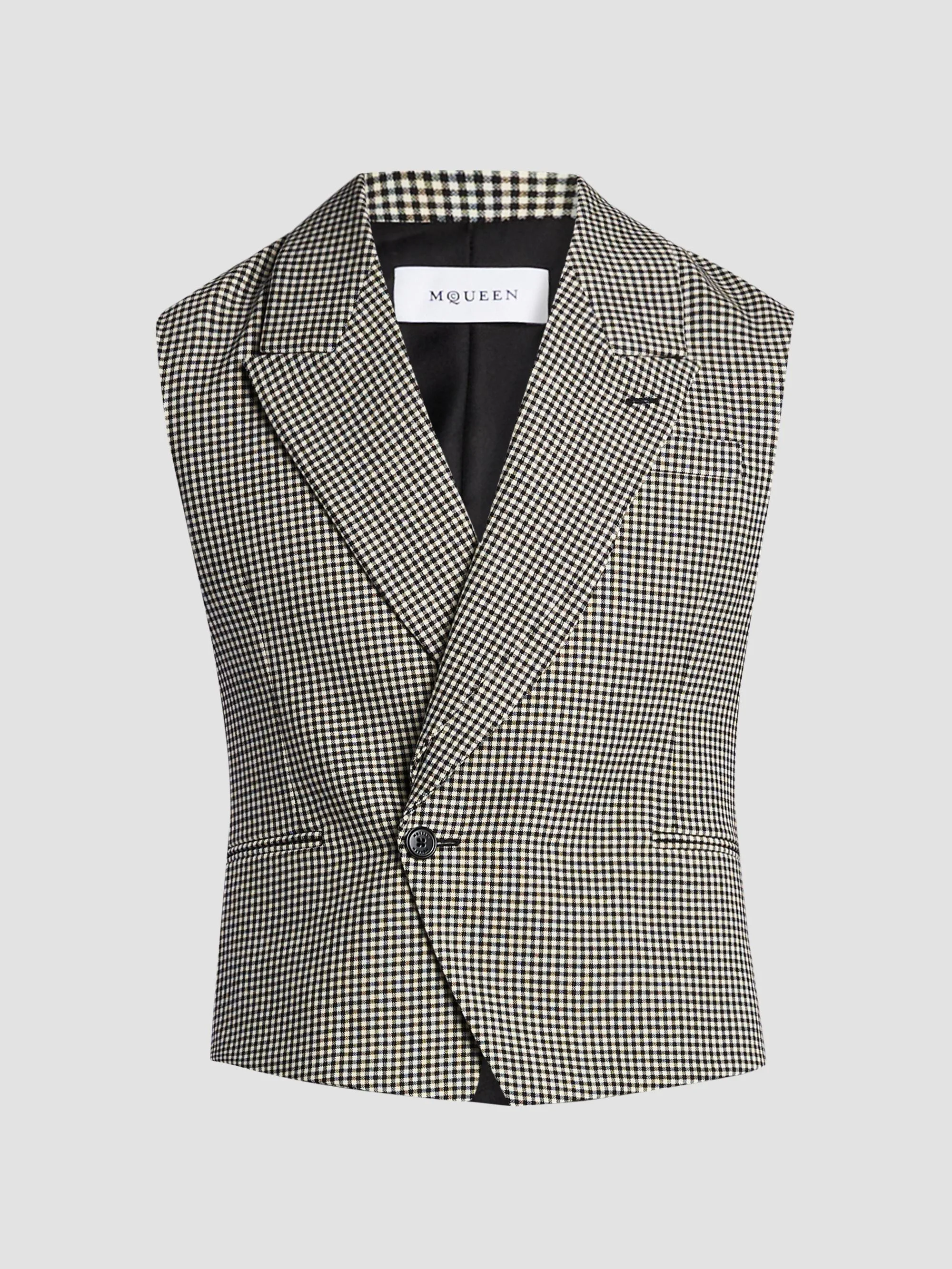 Men's Gingham Wool Vest - Black Ivory - 1