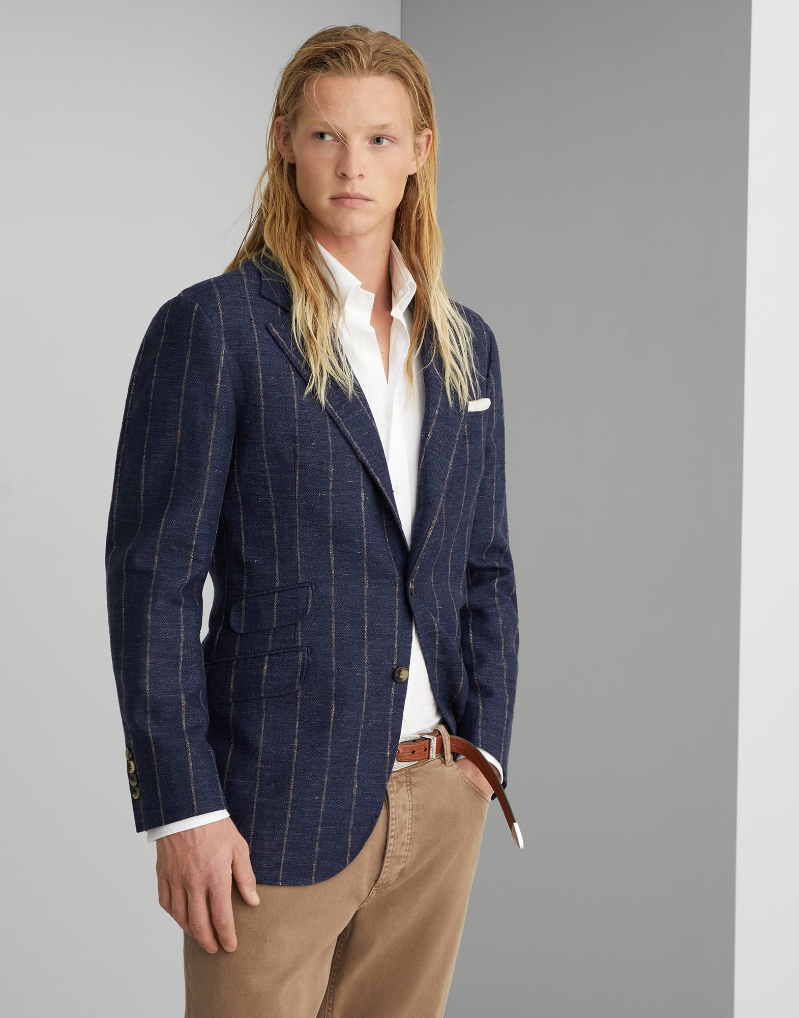 Linen, wool and silk chalk stripe deconstructed Cavallo blazer - 1