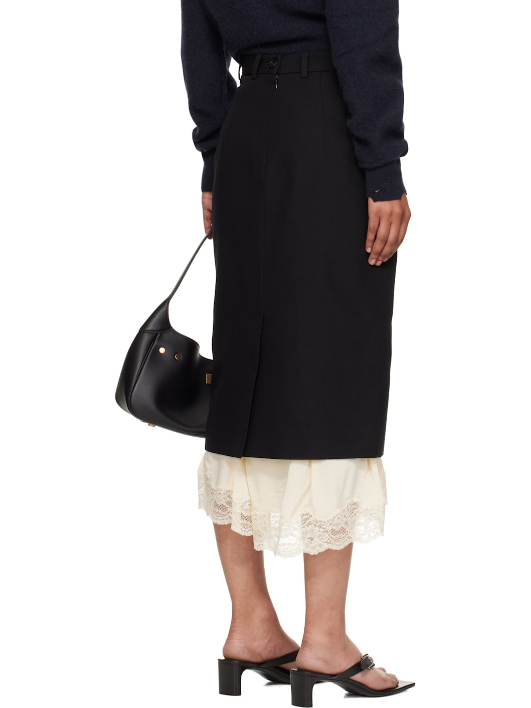 Black Lingerie Tailored Midi Skirt - 3