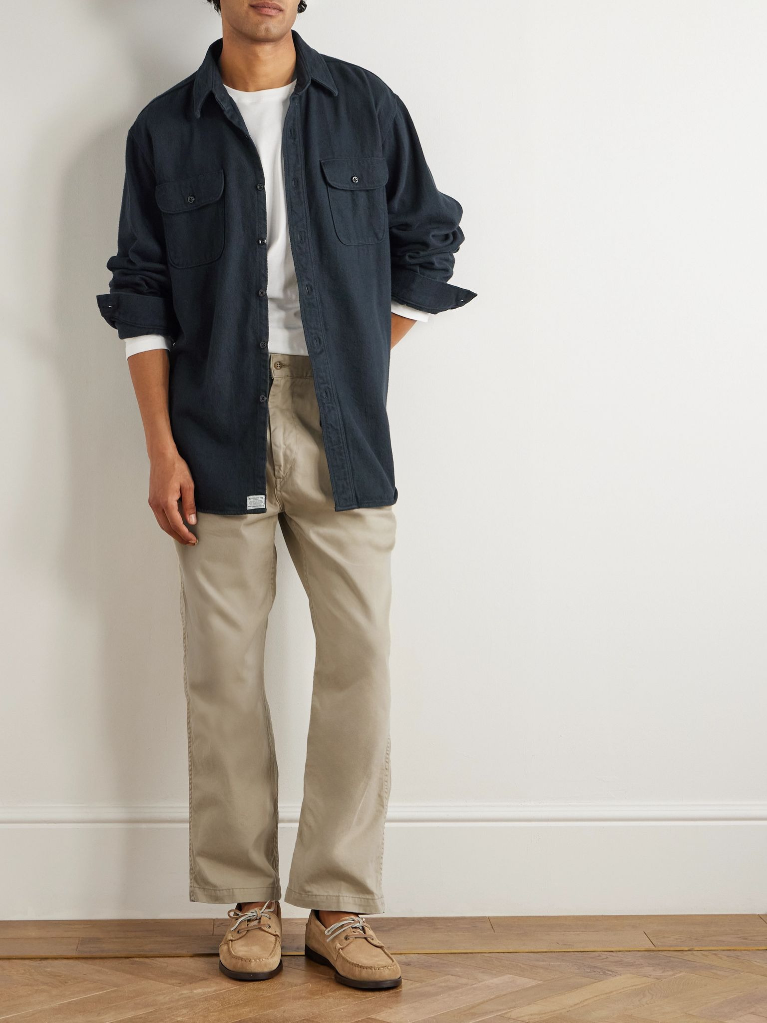 Two Tuck Straight-Leg Pleated Cotton-Twill Trousers Beige - 2