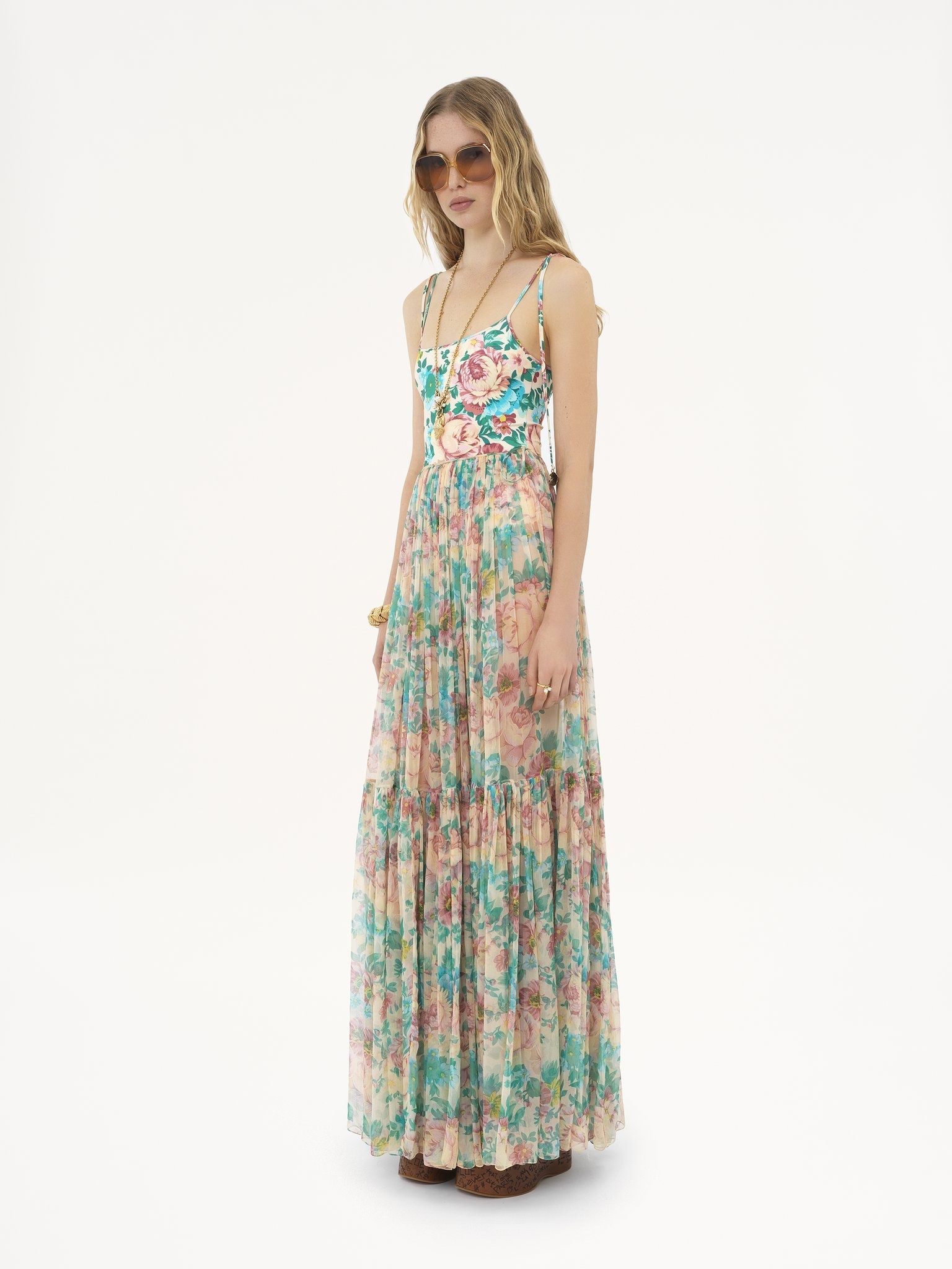 GATHERED MAXI SKIRT IN SILK MOUSSELINE - 3