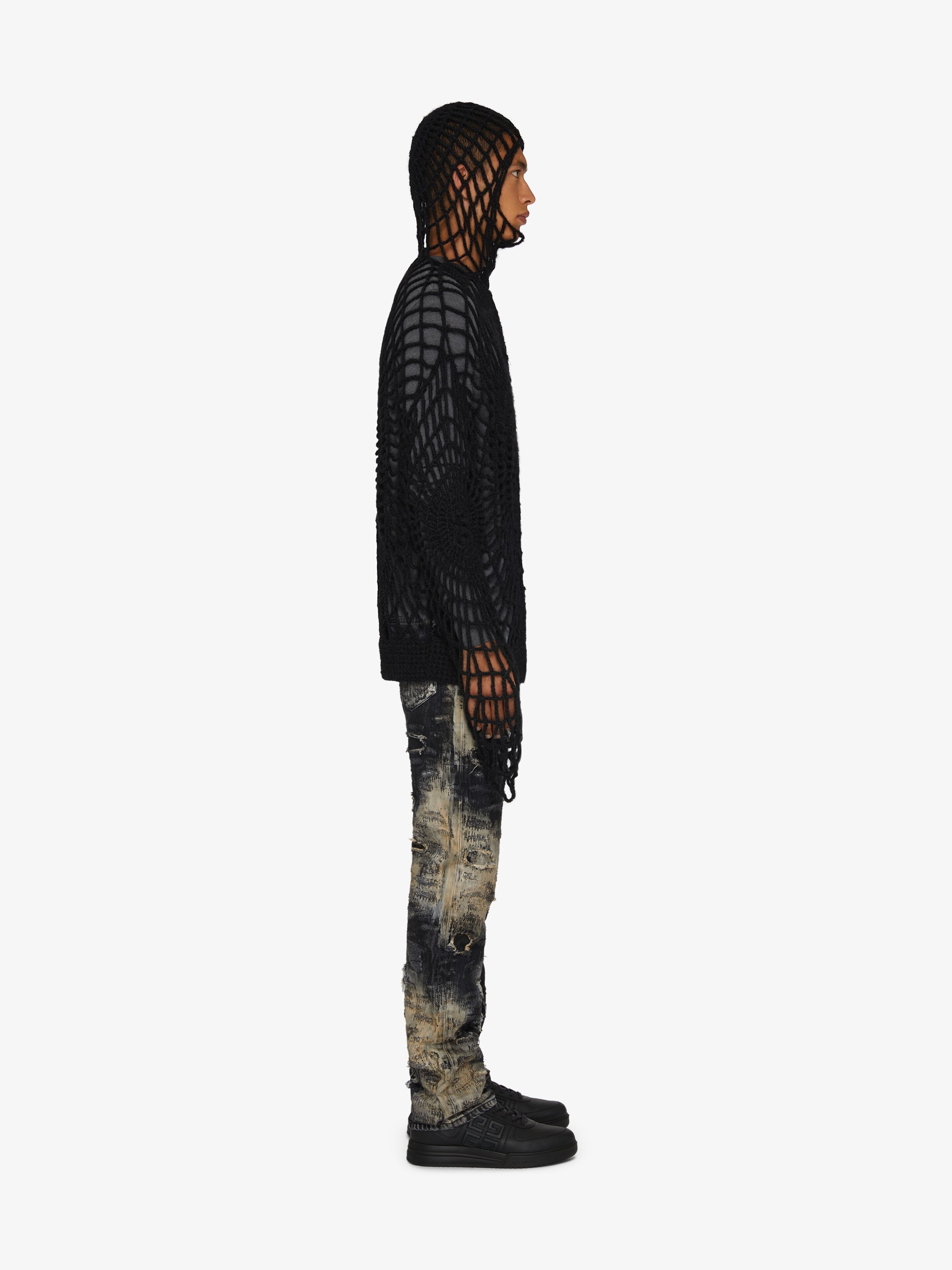 ZIPPED HOODIE IN CROCHET KNIT SPIDER WEB EFFECT - 3