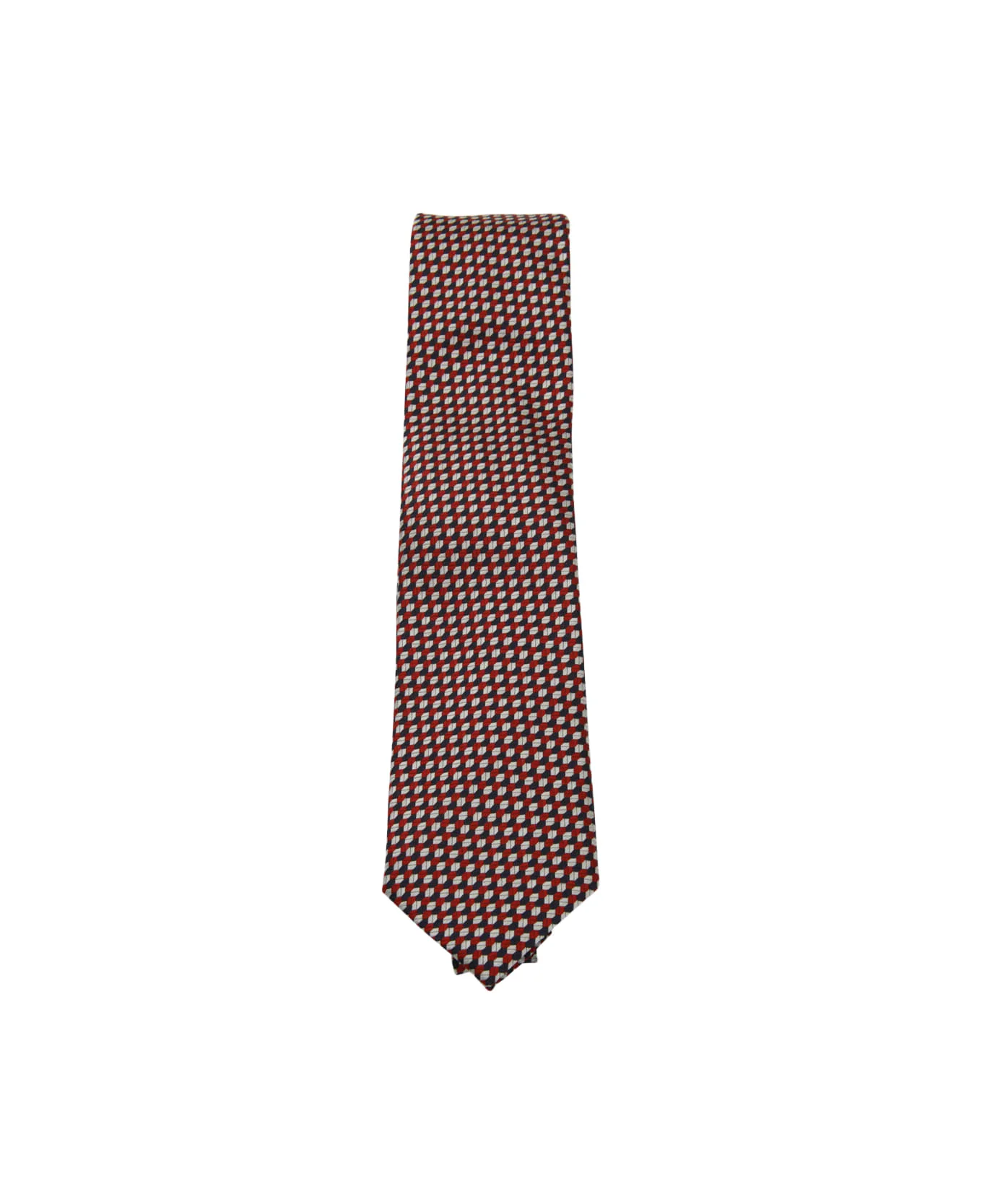 Red And White Silk Tie - 1