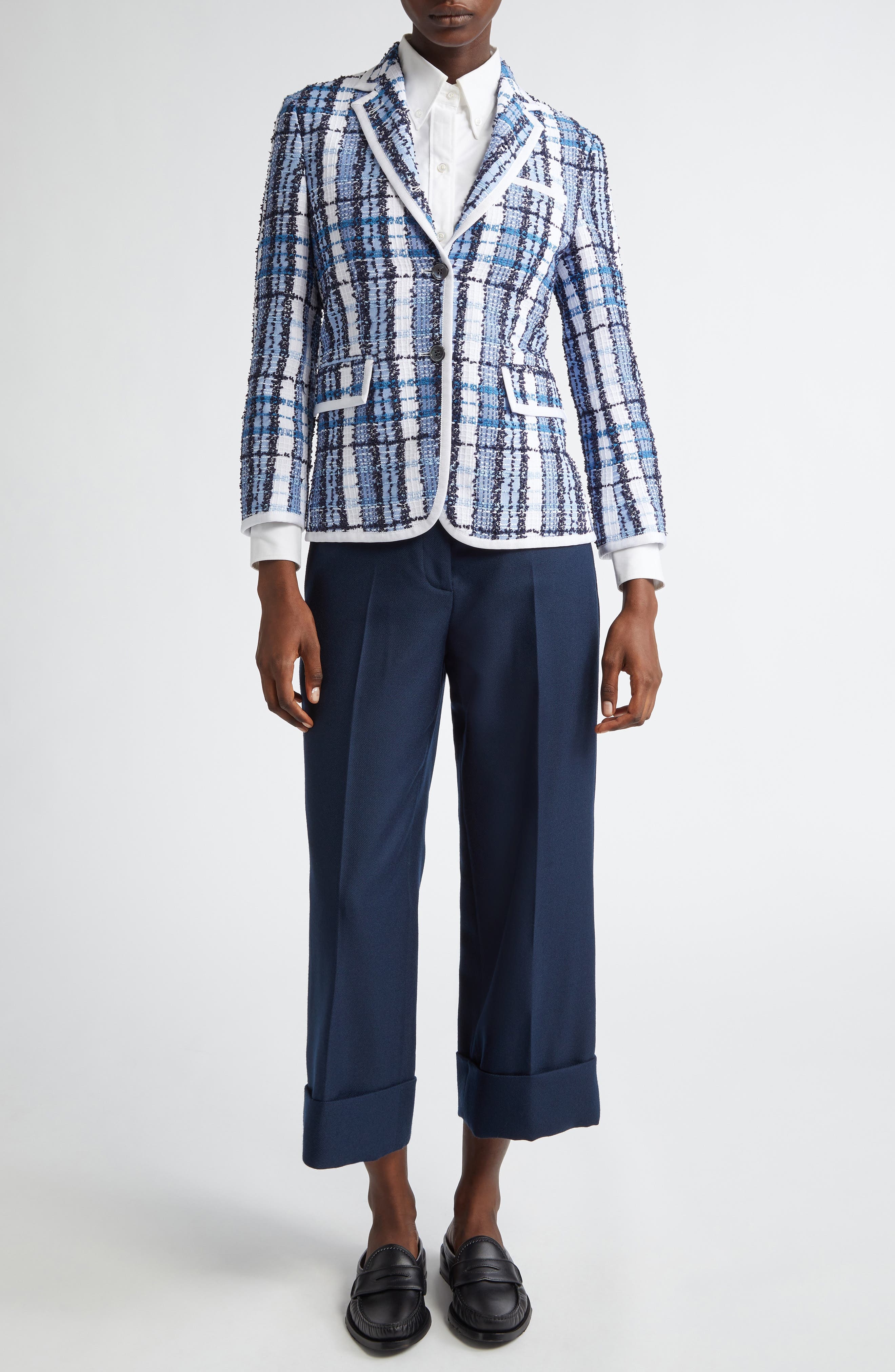 Thom Browne Classic Tweed Blazer in Dark Navy at Nordstrom - 2