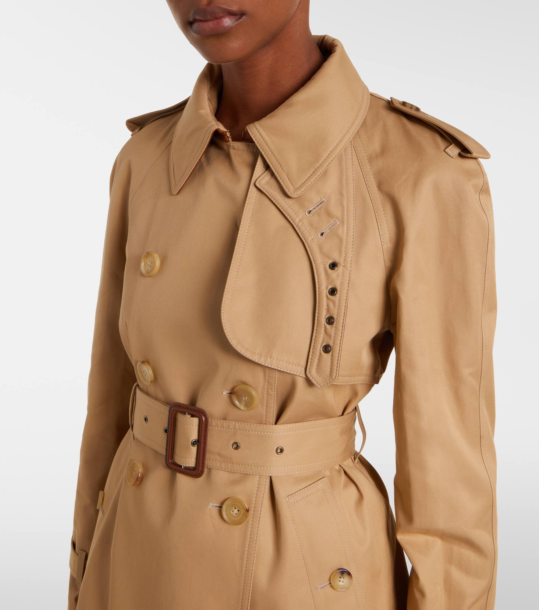 Cropped cotton gabardine trench coat - 6