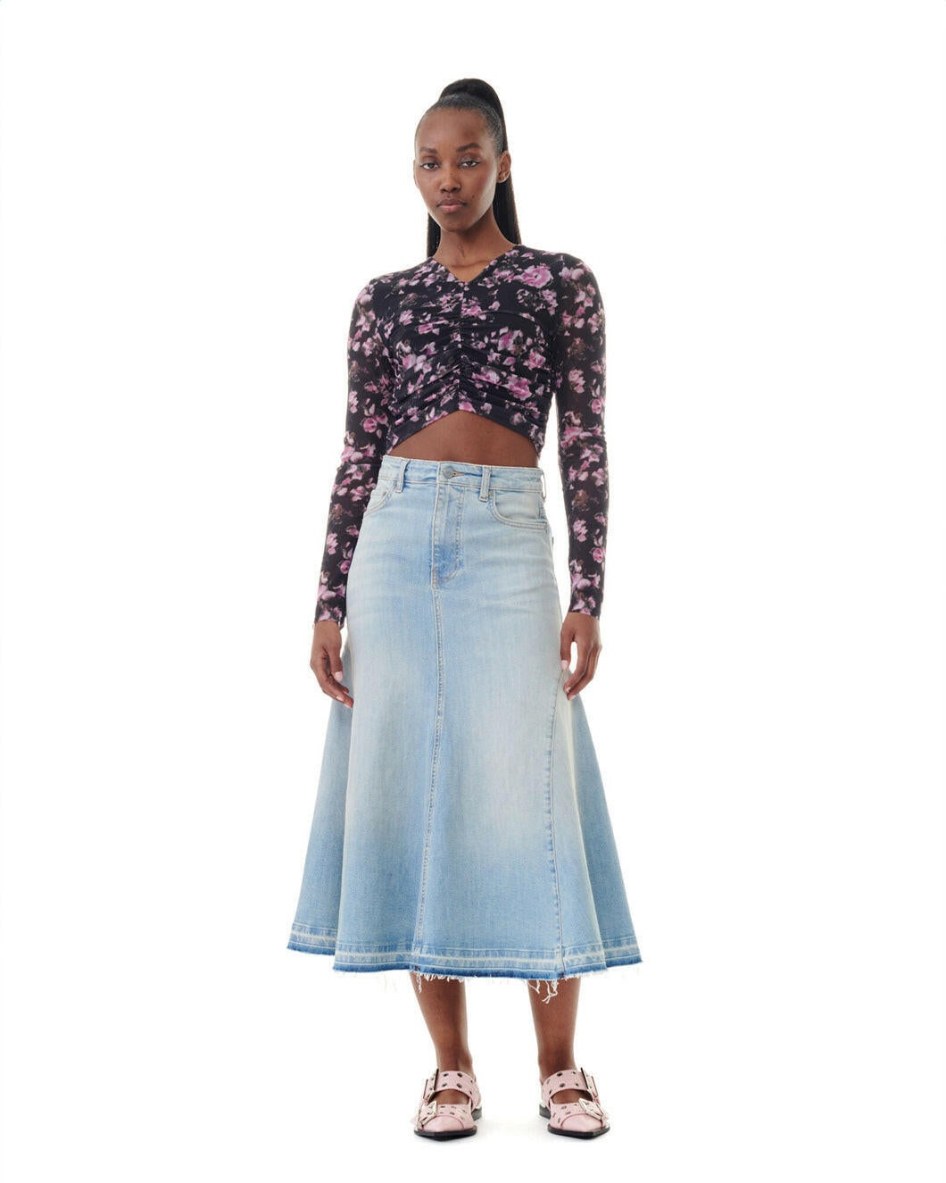 LIGHT BLUE DENIM MIDI SKIRT - 2