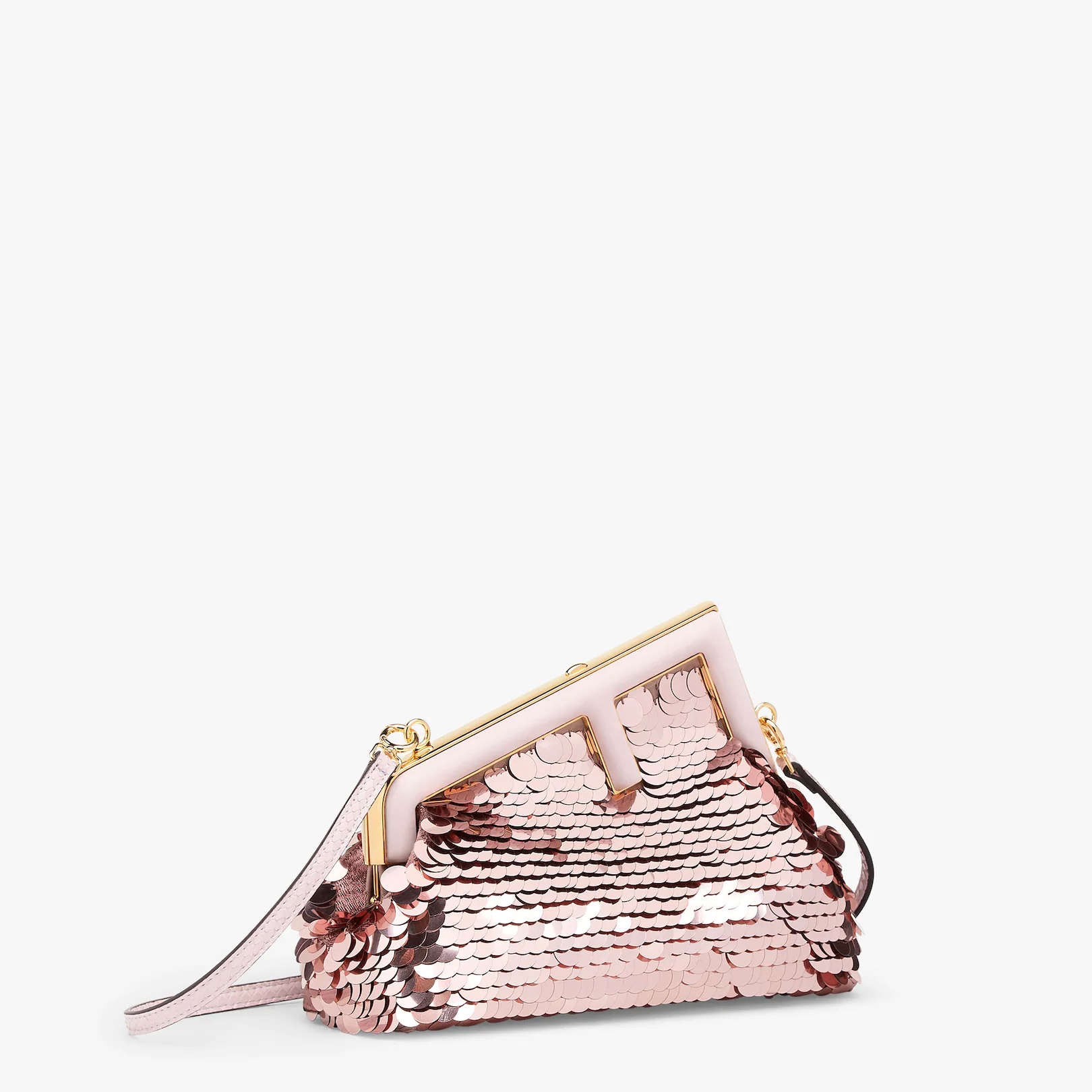 Small Fendi First bag completely embroidered with pink metallic sequins, with an oversized F metal c - 2