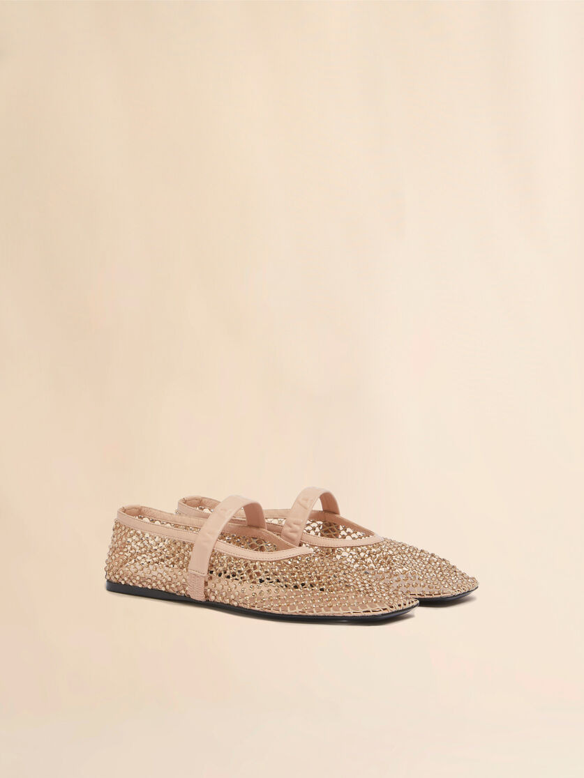 LIGHT PINK MESH MARY JANE BALLET FLAT WITH CRYSTALS - 2