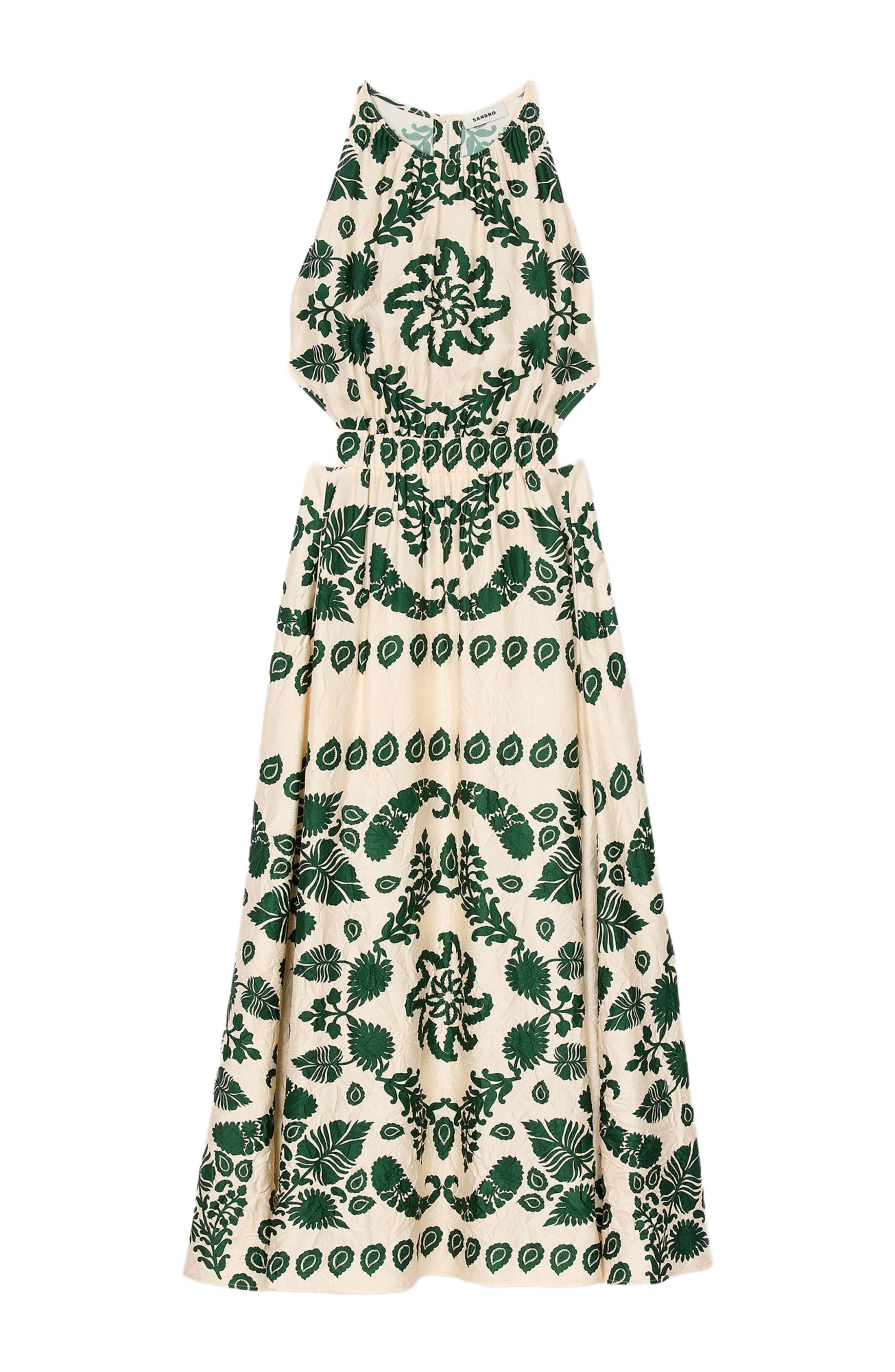 SANDRO Leaf print maxi dress in Ecru /Green at Nordstrom - 5