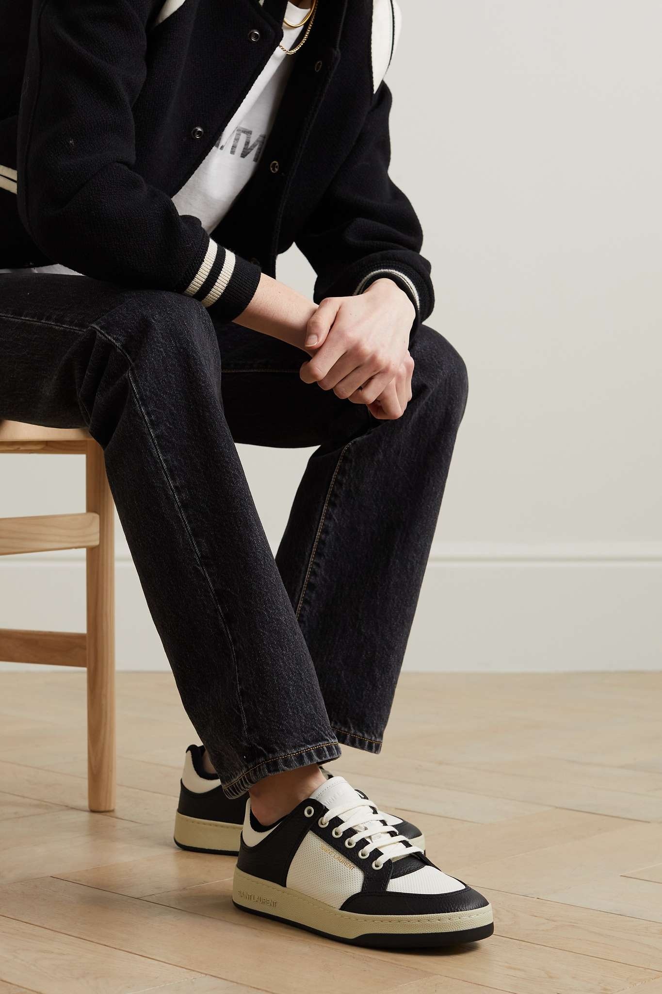 SAINT LAURENT SL61 logo-print leather sneakers | netaporter