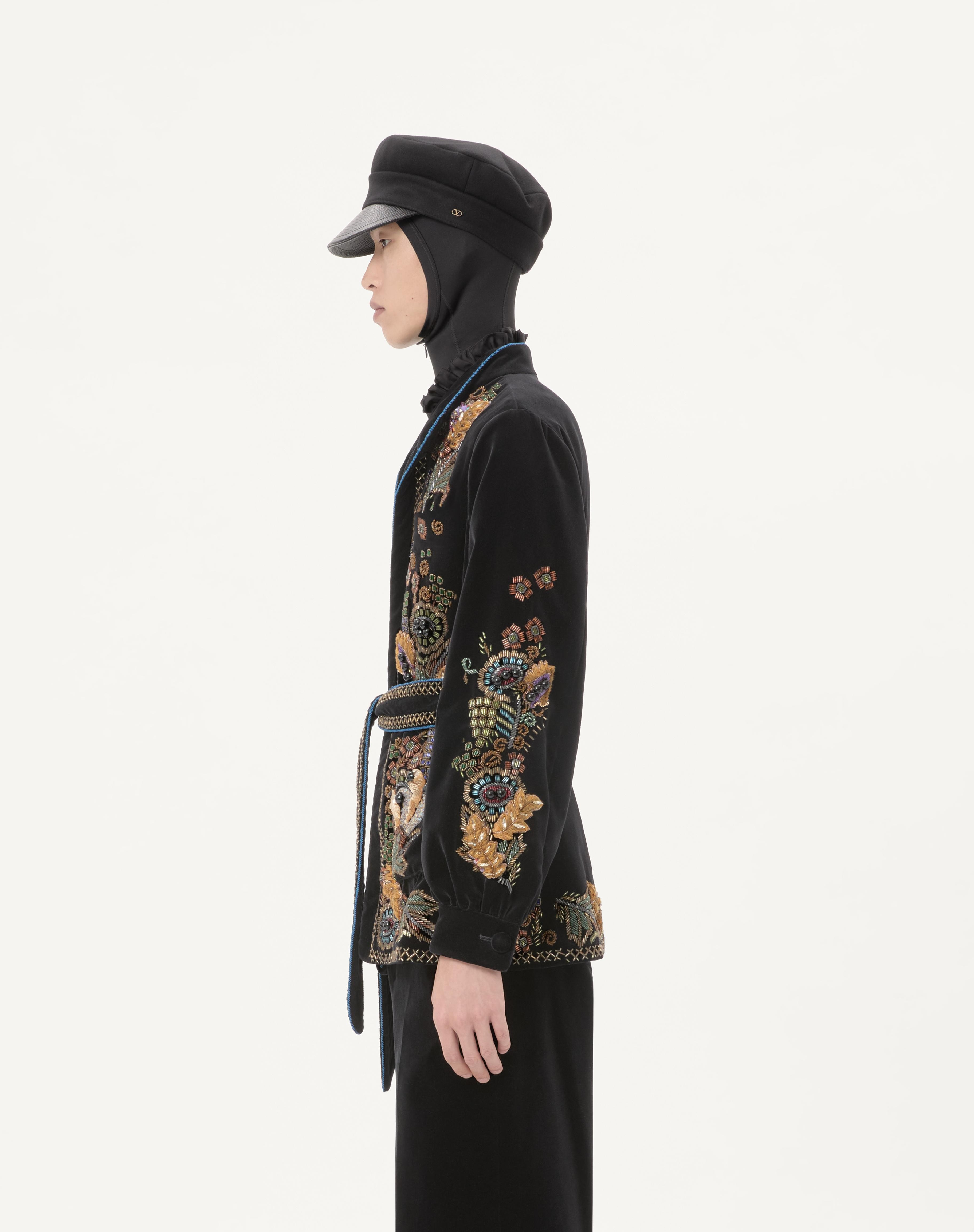 VALENTINO EMBROIDERED COTTON VELVET JACKET WITH BELT - 6
