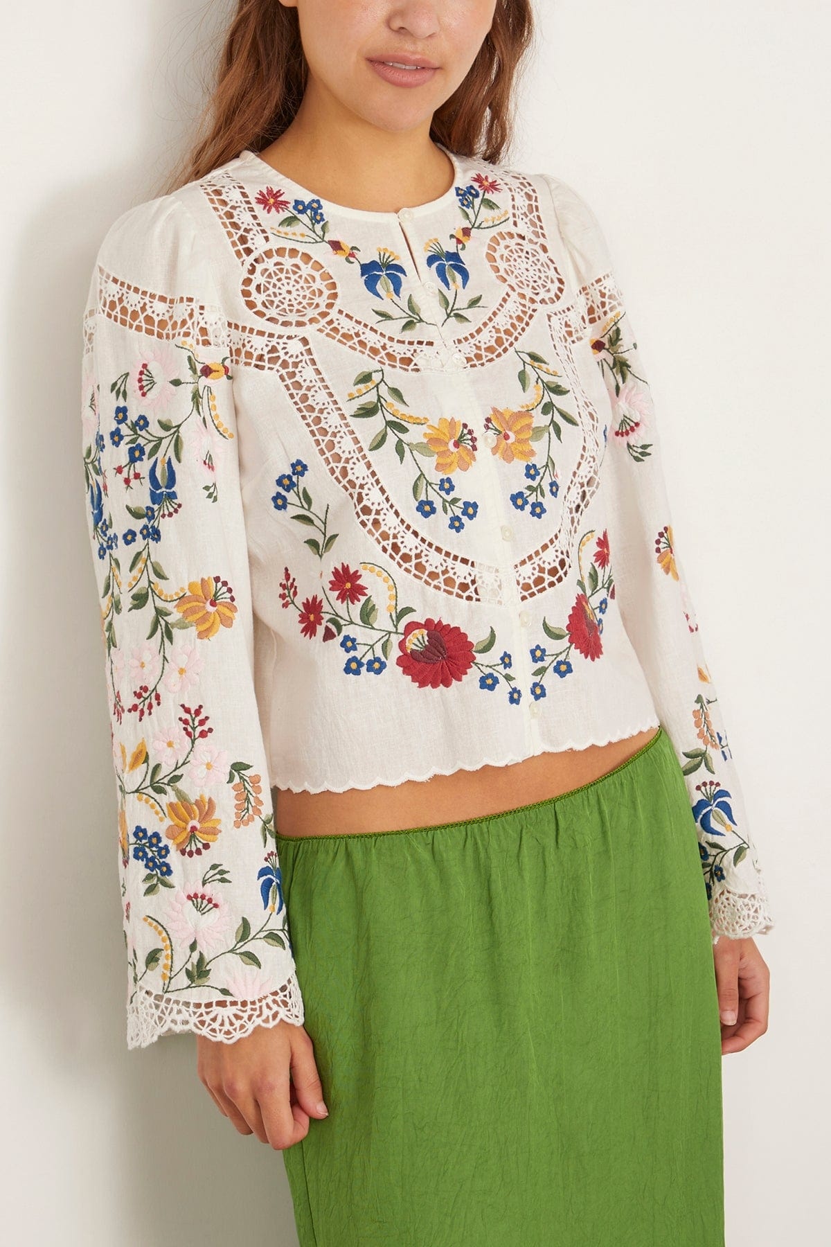 Celia Embroidery Long Sleeve Blouse in Cream - 3