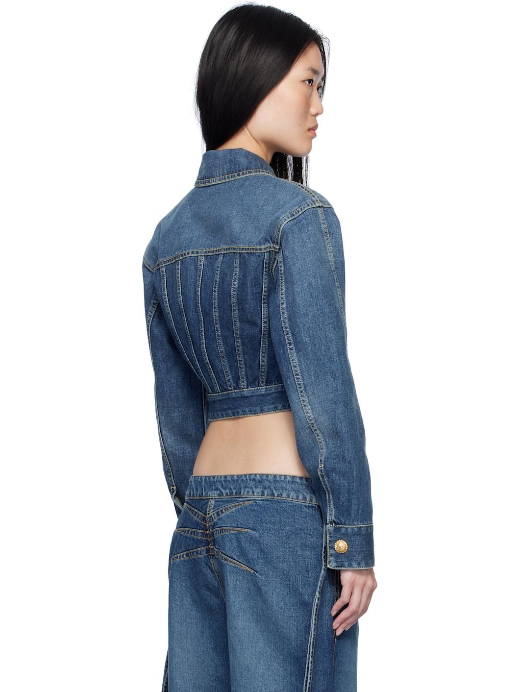 Blue Cropped Faded Denim Jacket - 3