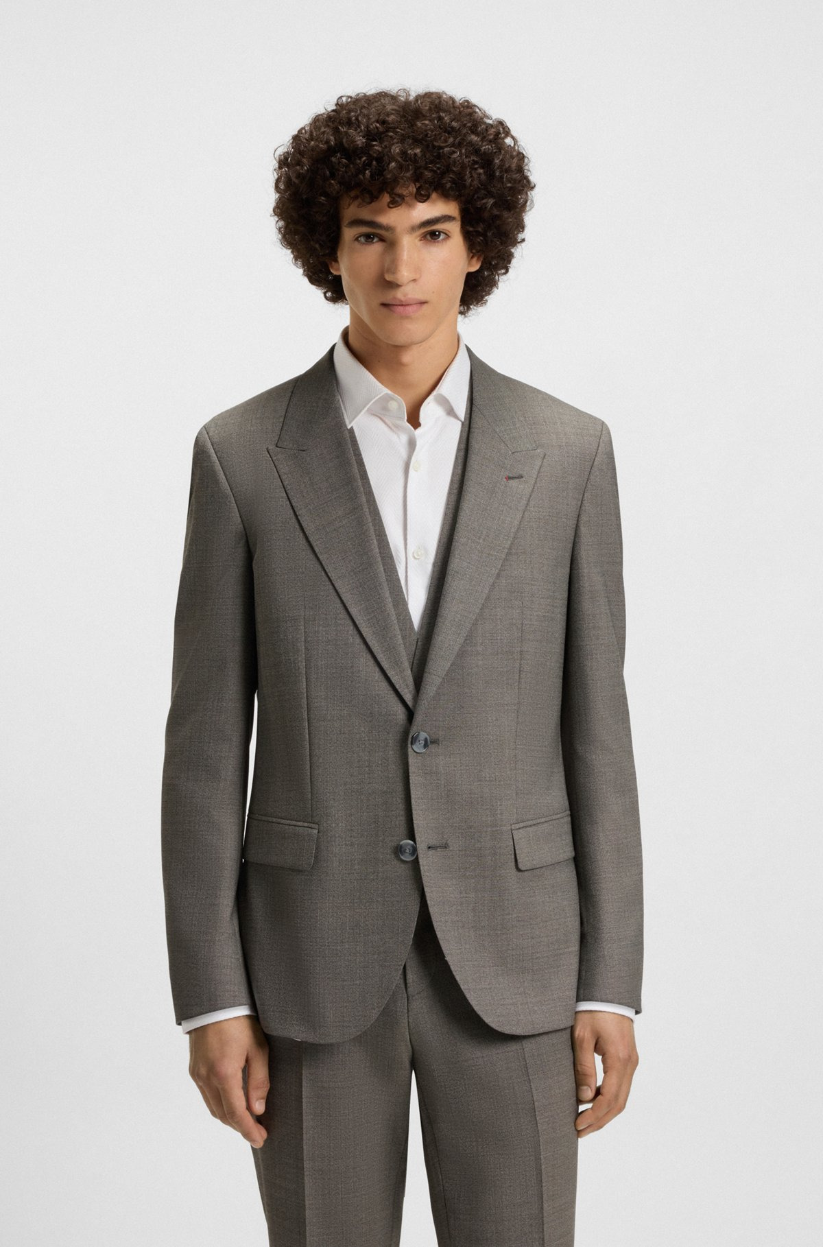 SLIM-FIT THREE-PIECE SUIT WITH SHARKSKIN WEAVE - 2