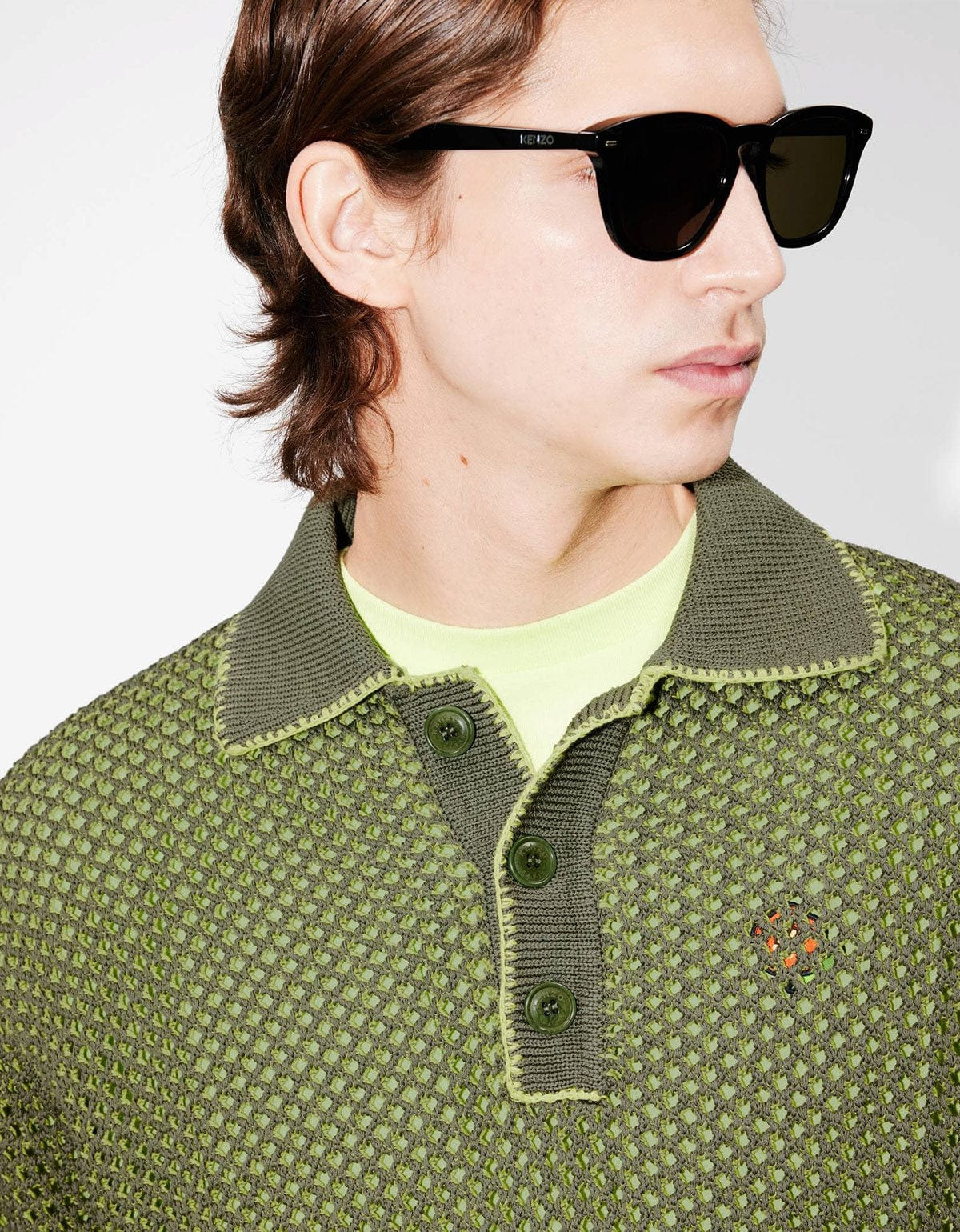 Kenzo Green Oversized Embroidered Knitted Polo Shirt - 6