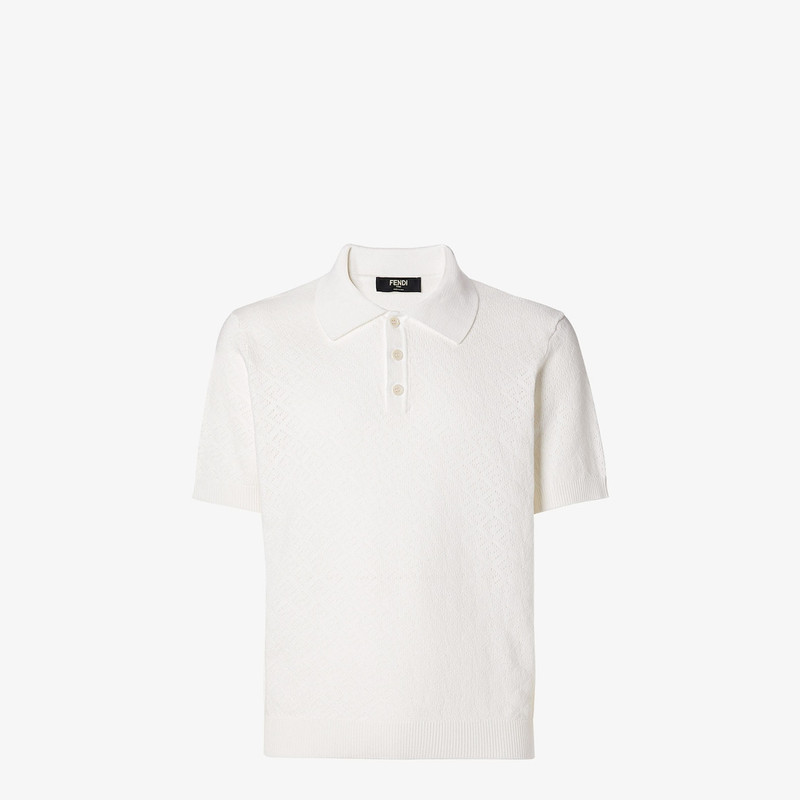 Polo shirt White cotton and viscose tricot polo shirt 1