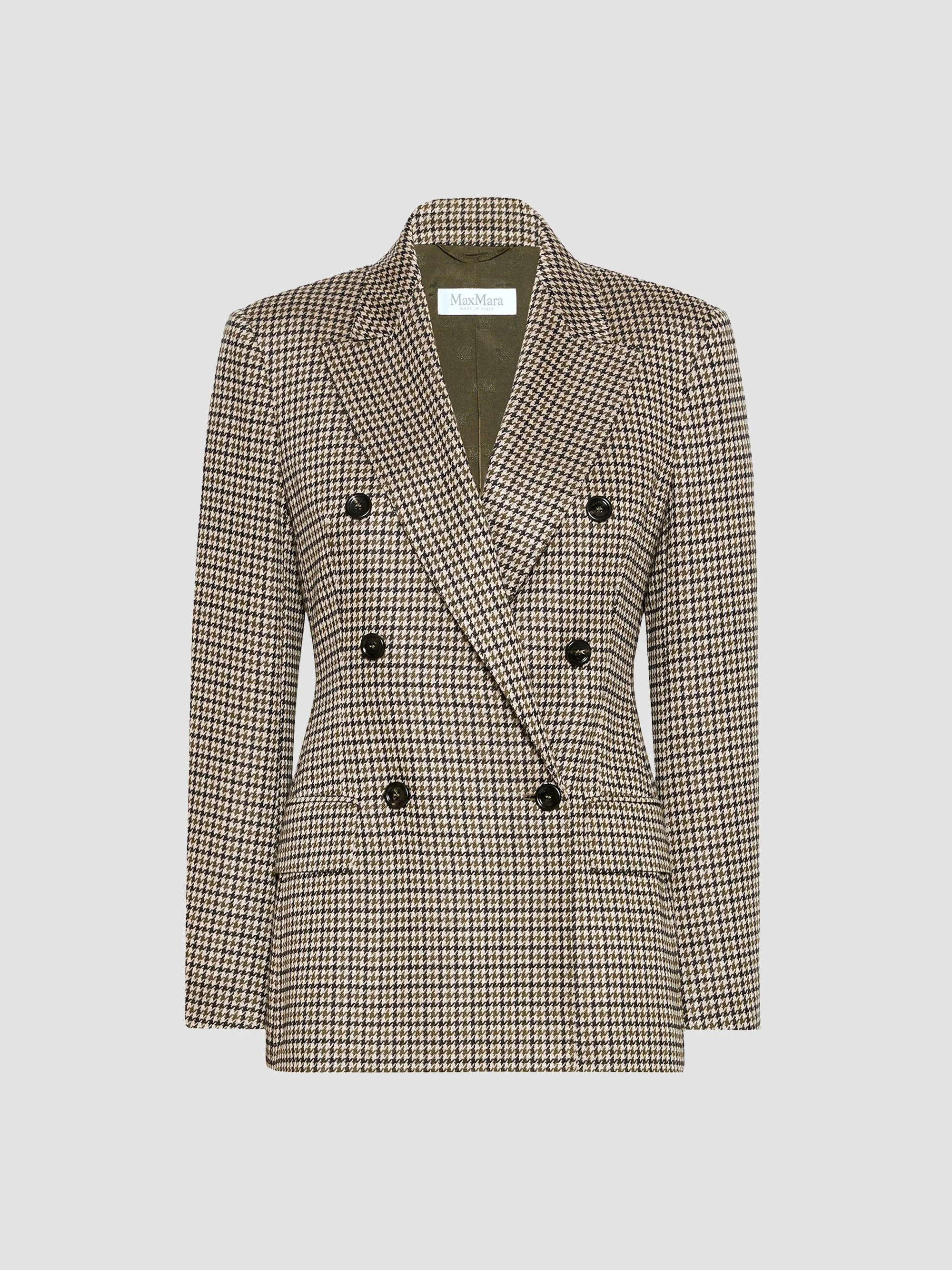 Women's Double Breasted Houndstooth Jersey Blazer - Multicolor Black - 1