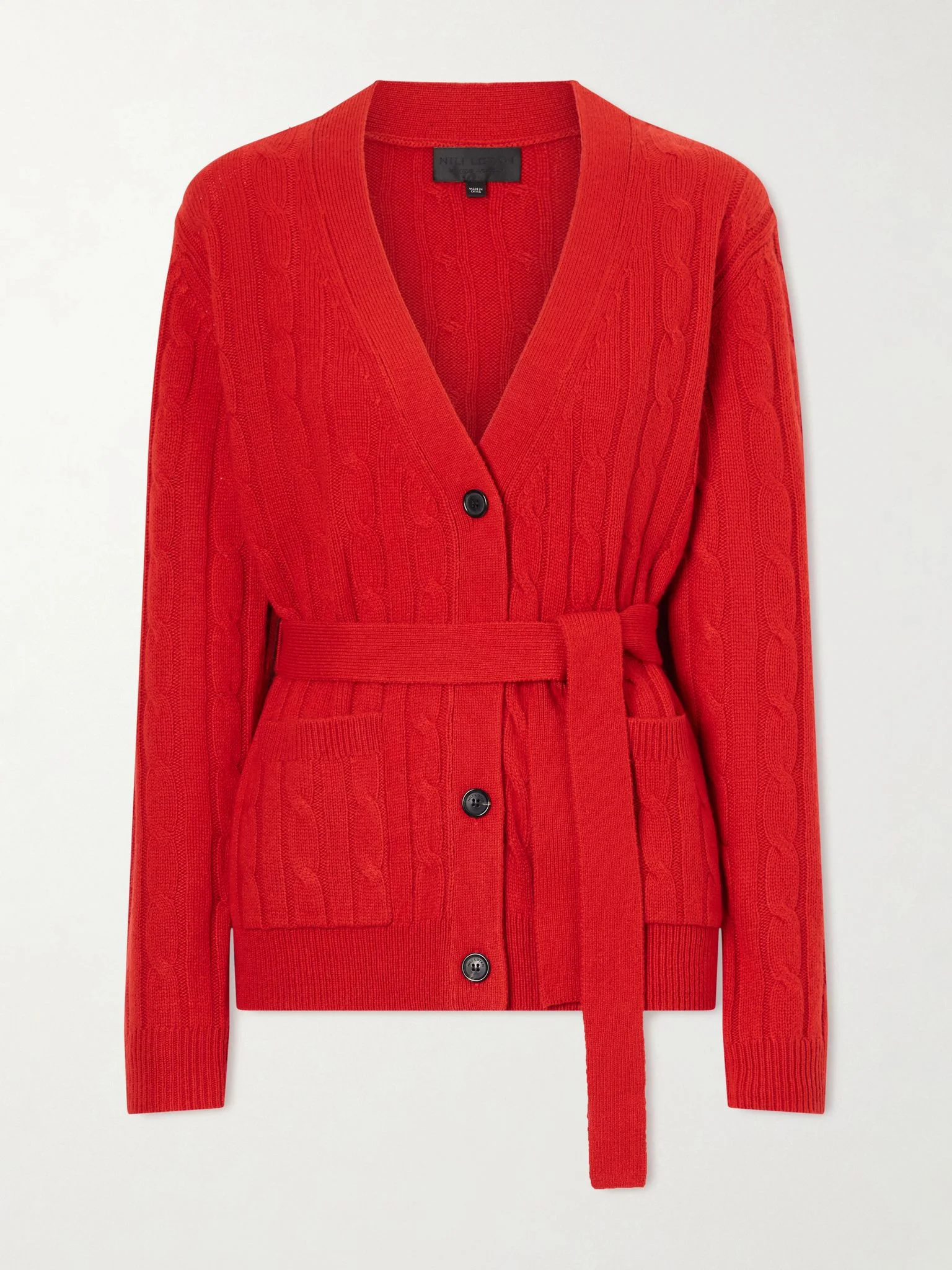 Tirza belted cable-knit cashmere cardigan Red - 1
