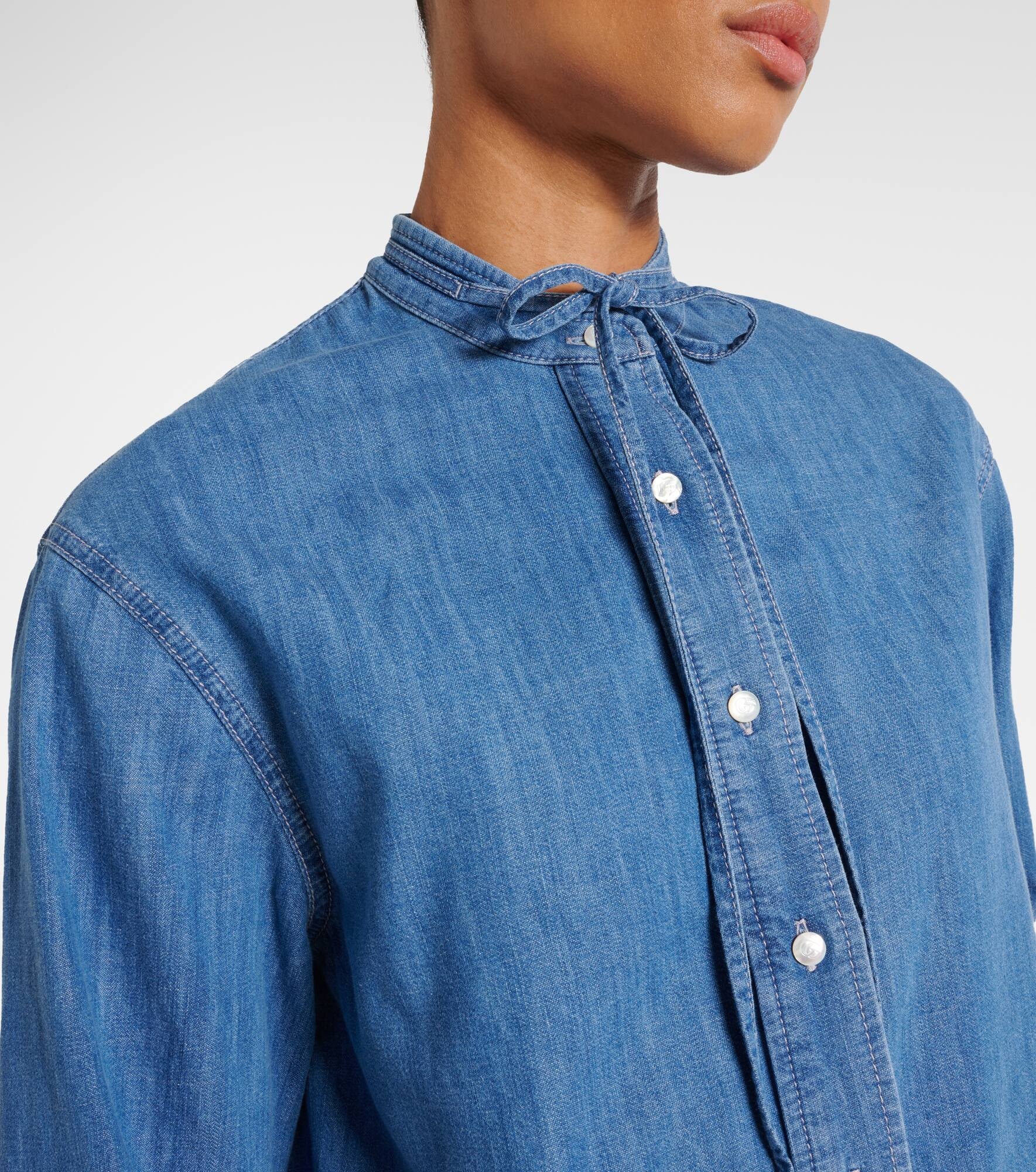 Horsebit leather-trimmed denim shirt - 4
