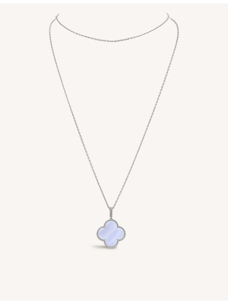Magic Alhambra Single Motif 18ct White Gold and Chalcedony Long Necklace 1