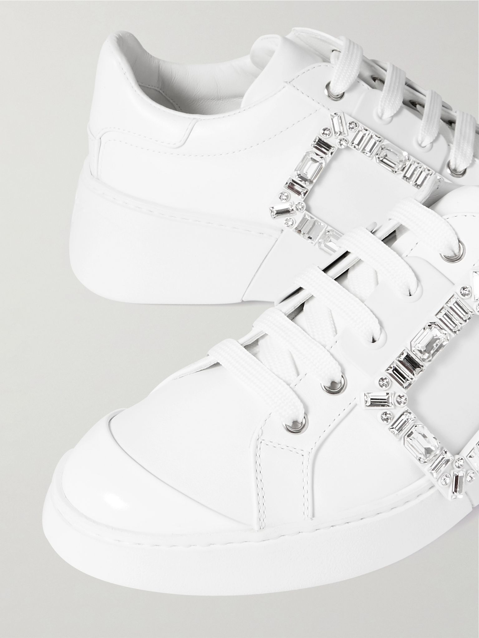 Viv Skate crystal-embellished rubber-trimmed leather sneakers White - 4