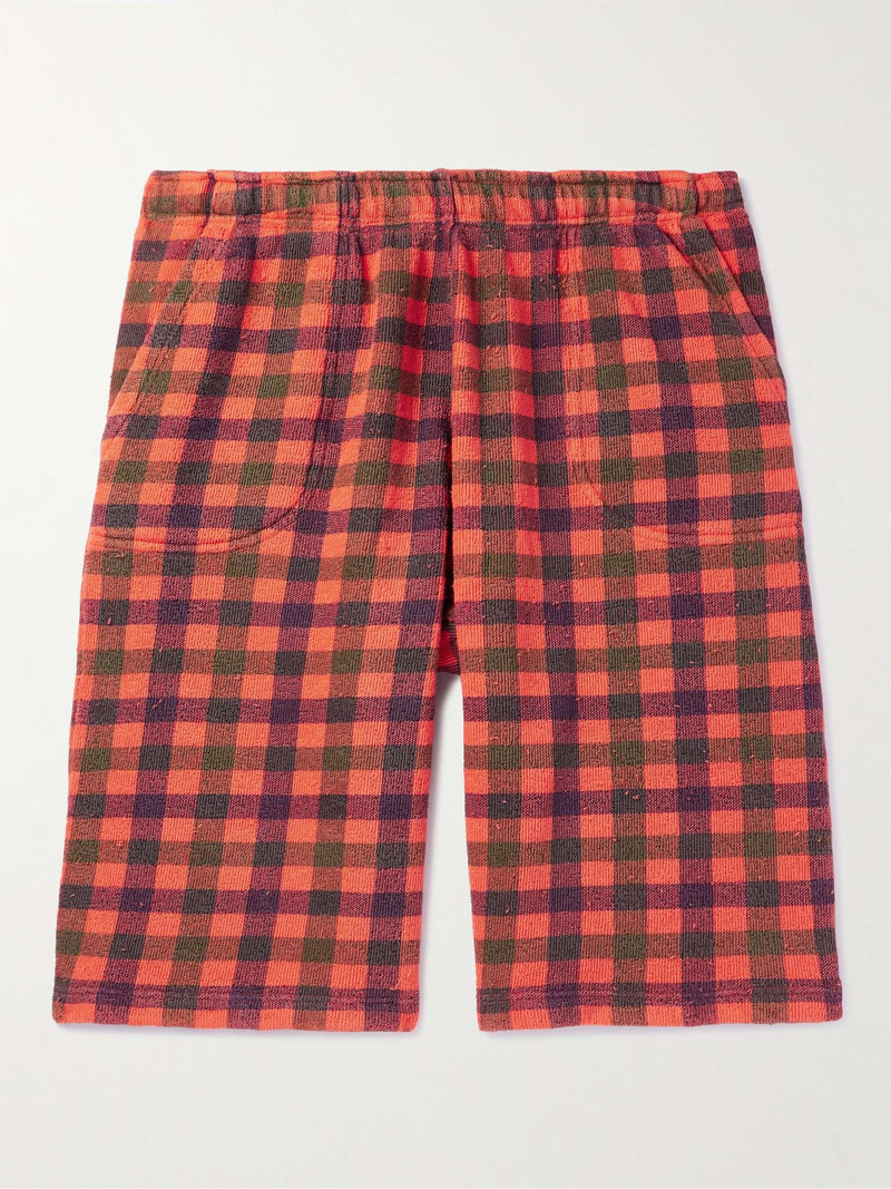 Straight-Leg Distressed Checked Cotton-Jersey Shorts - 1