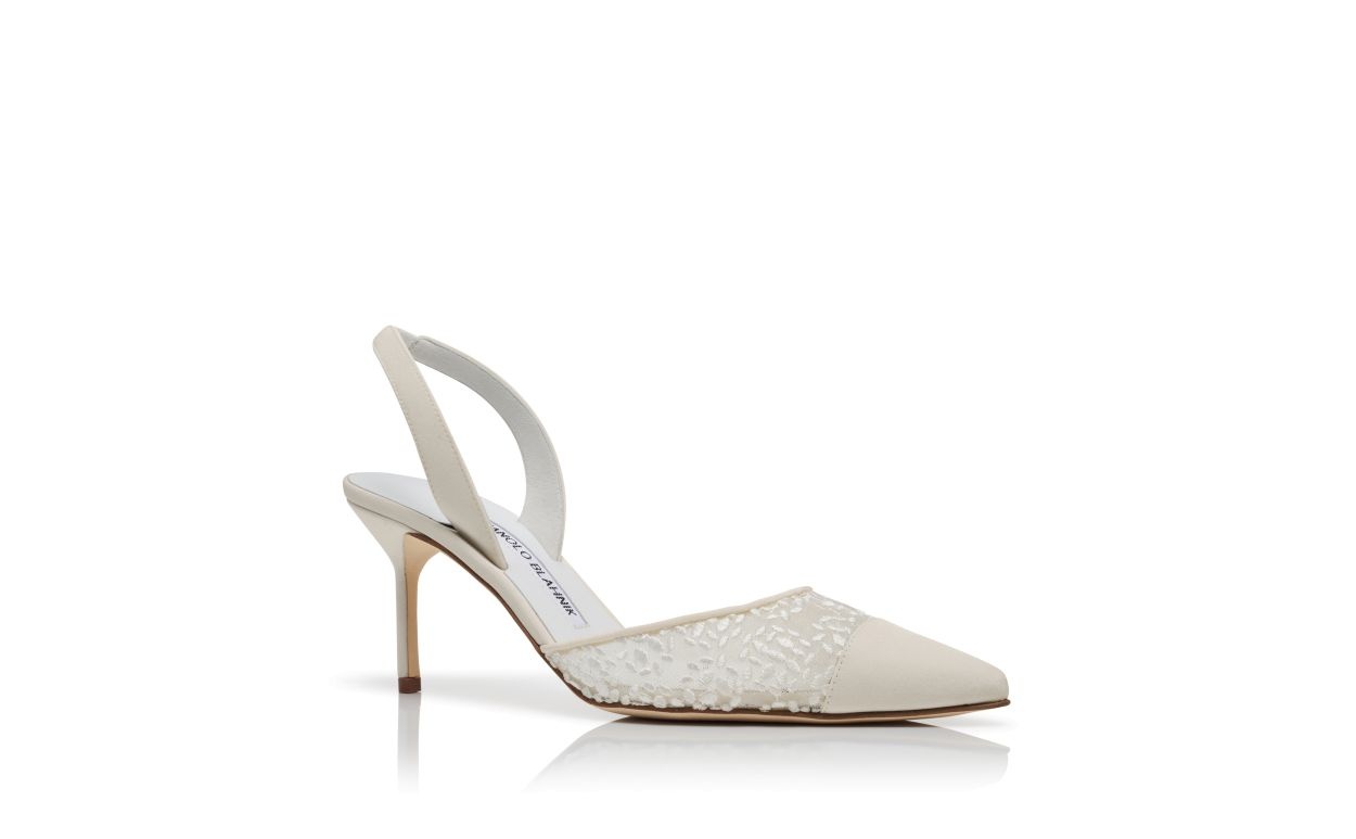 White Lace Slingback Pumps - 3