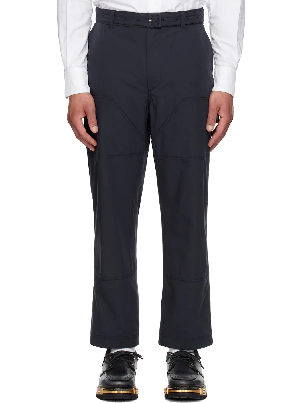 Navy Cotton Suiting Carpenter Trousers - 1