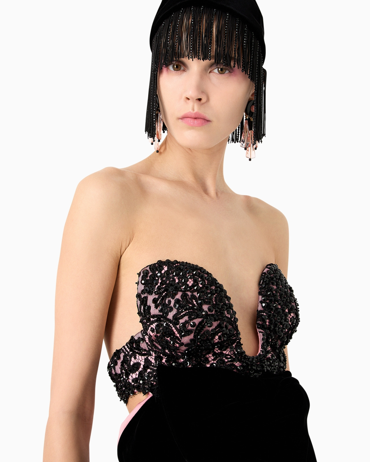Long velvet bustier dress with embroidery - 5