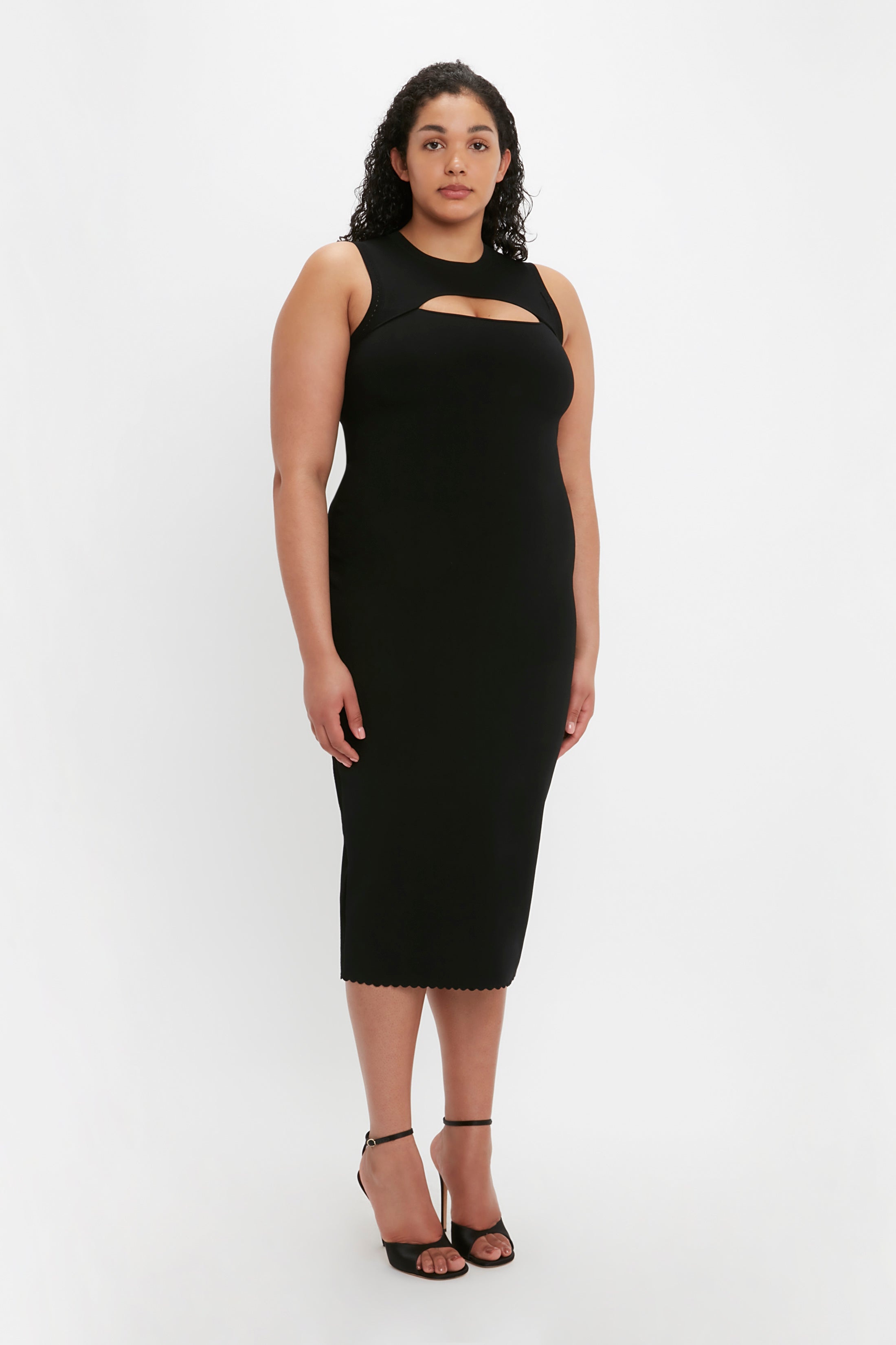 VB Body Slash Front Midi Dress In Black - 11