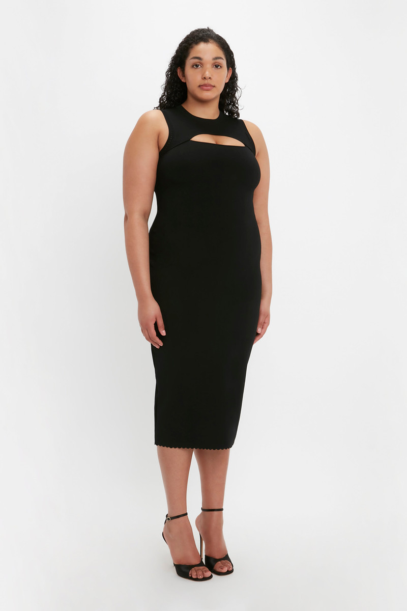 VB Body Slash Front Midi Dress In Black 11