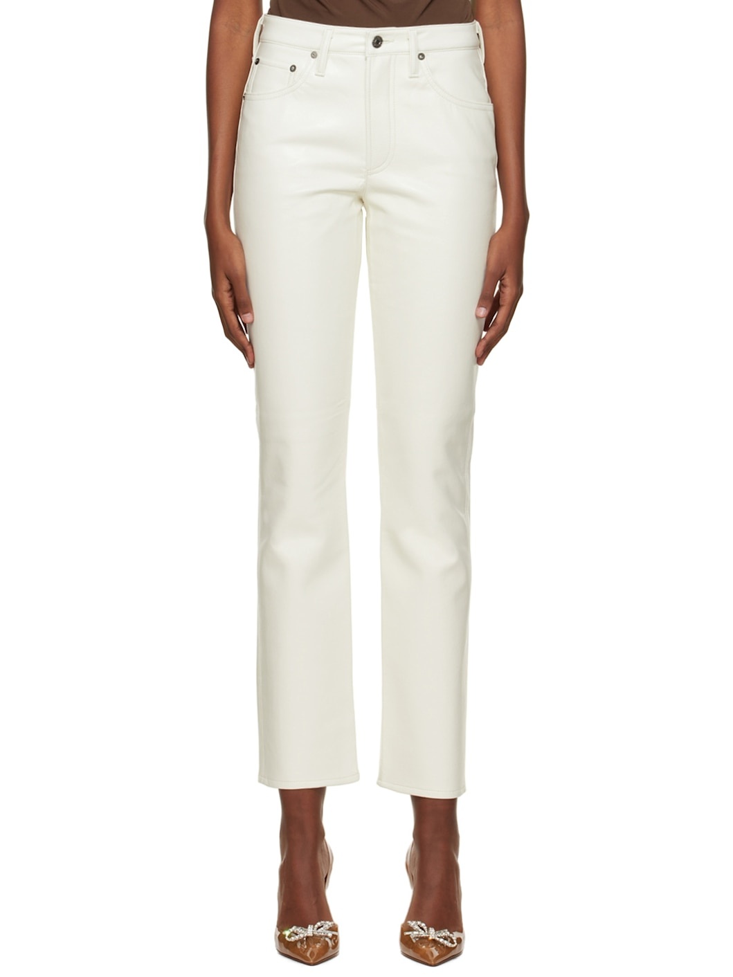 White 90s Leather Pants - 1