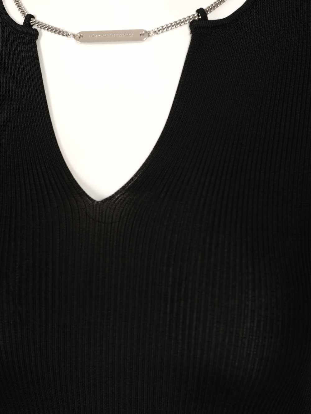 Ss V-Neck Pullover With Nameplate Chain Dresses Black - 4