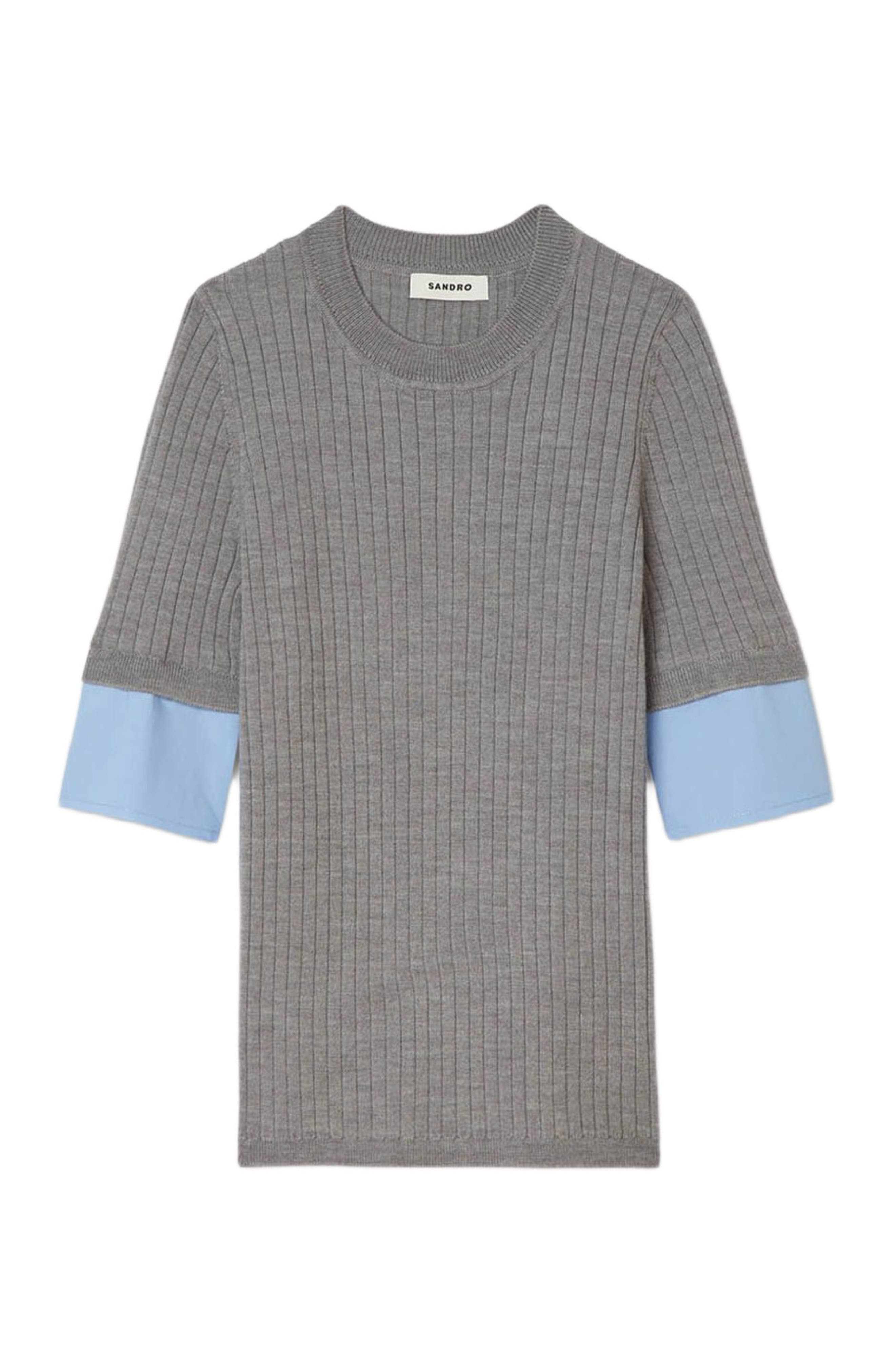 SANDRO Sweater with contrast short sleeves in Grey at Nordstrom - 5