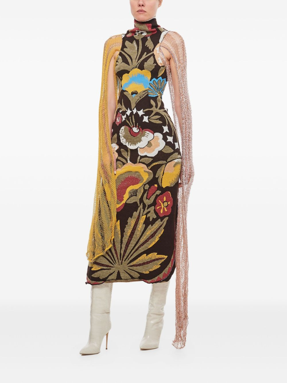 floral jacquard knit dress - 2