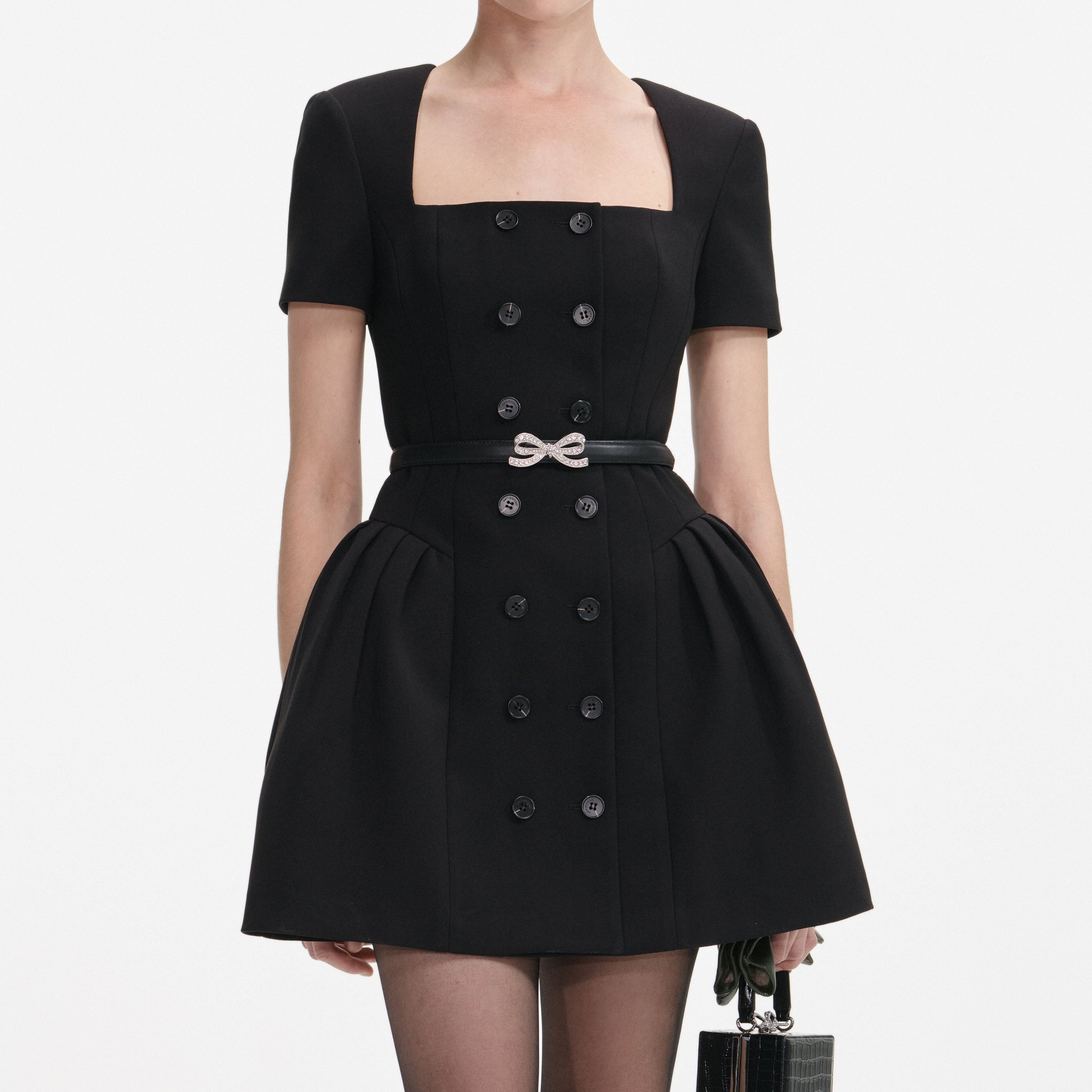 Black Crepe Short Sleeve Mini Dress - 4