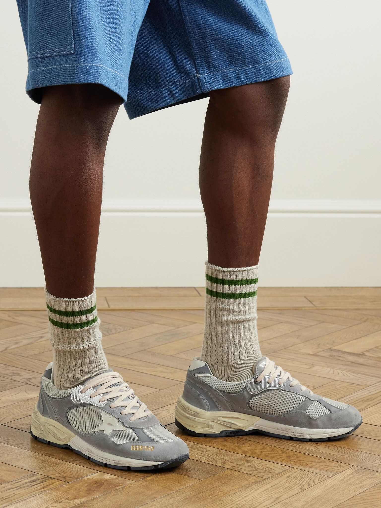 Dad-Star Distressed Leather-Trimmed Suede and Mesh Sneakers Gray - 2