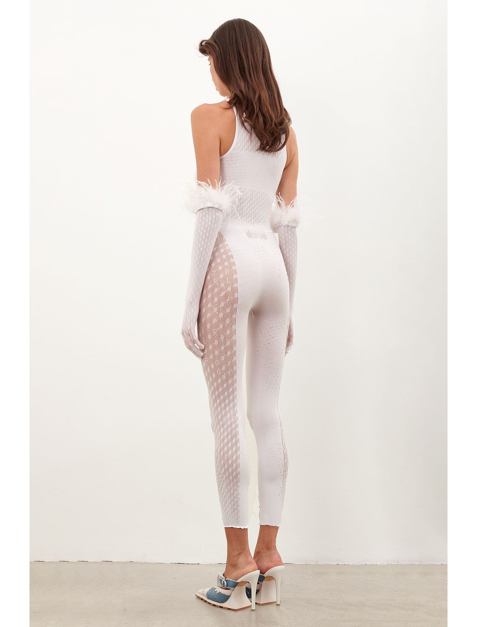 RHINESTONED JANICE JUMPSUIT X GLOVES SET OPTIC WHITE - 5