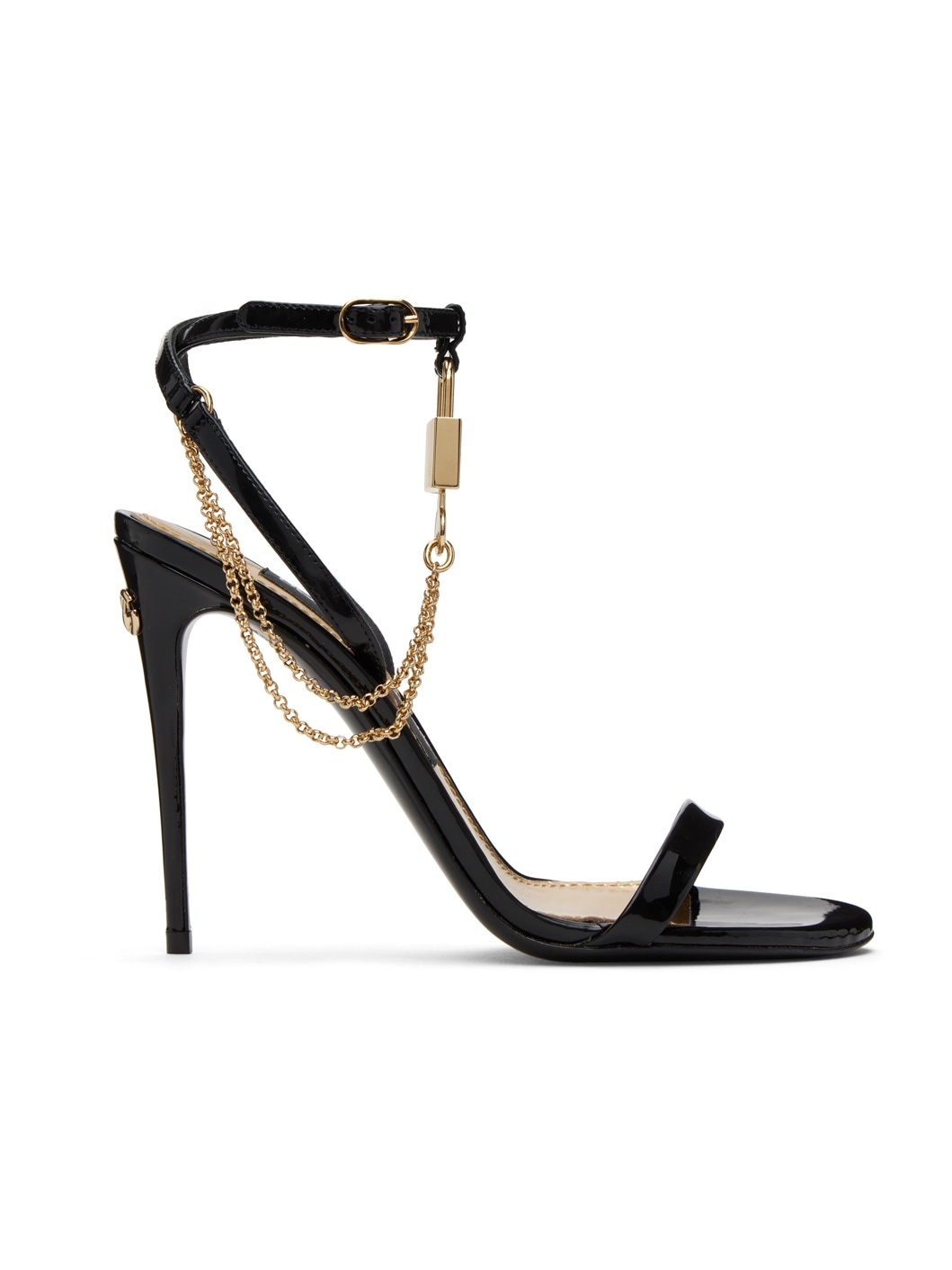 Black & Gold Padlock Heeled Sandals - 1