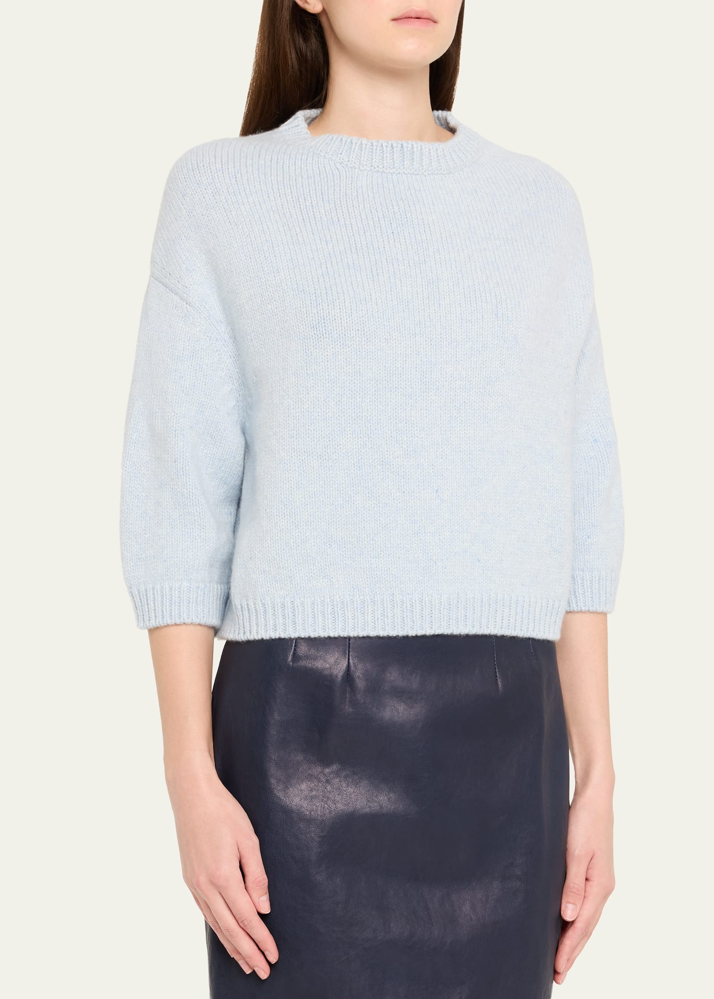 Sabina Cashmere Elbow-Sleeve Boxy Sweater - 4