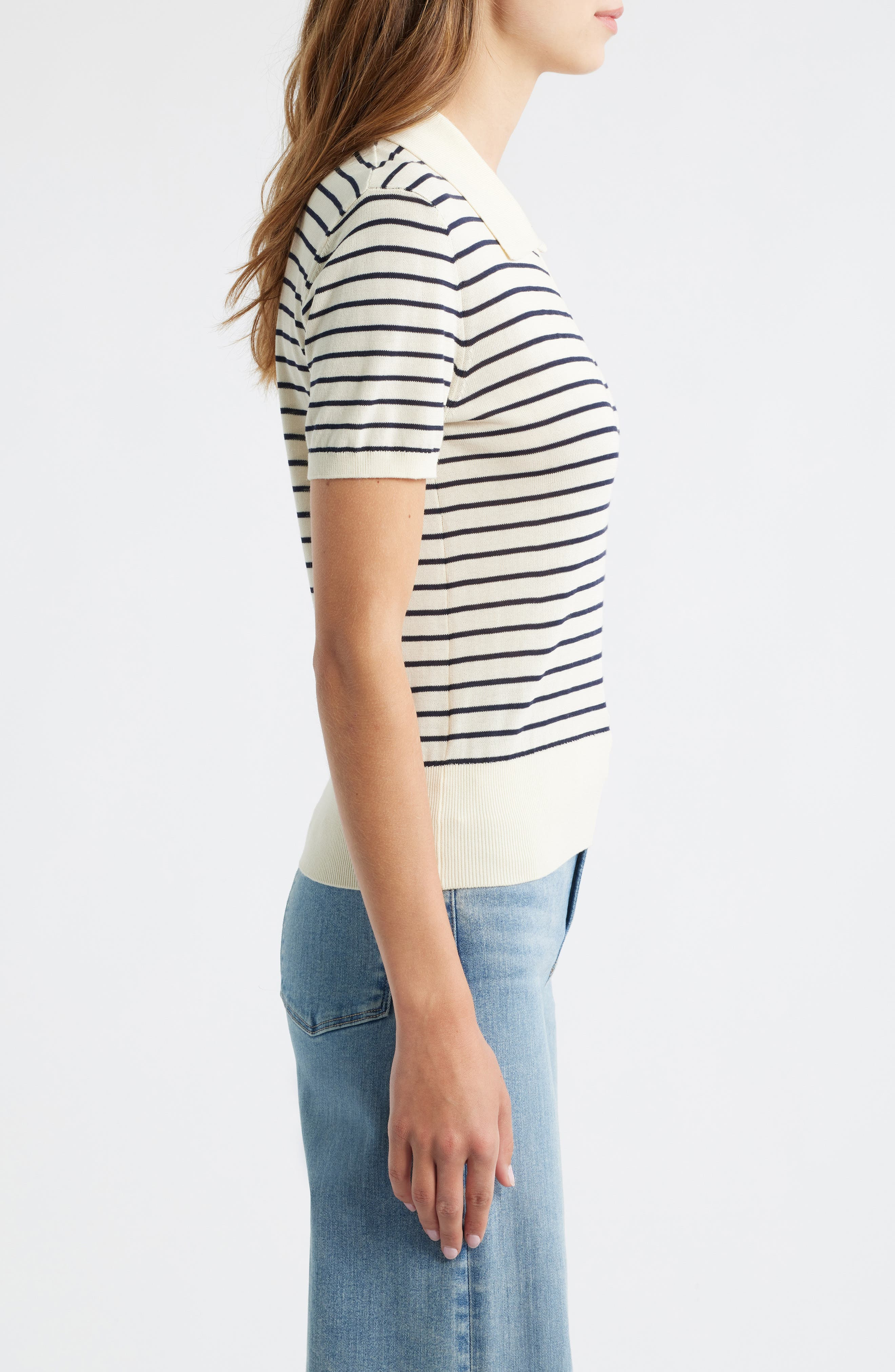 FRAME The Keyhole Stripe Polo in Cream Multi at Nordstrom - 3
