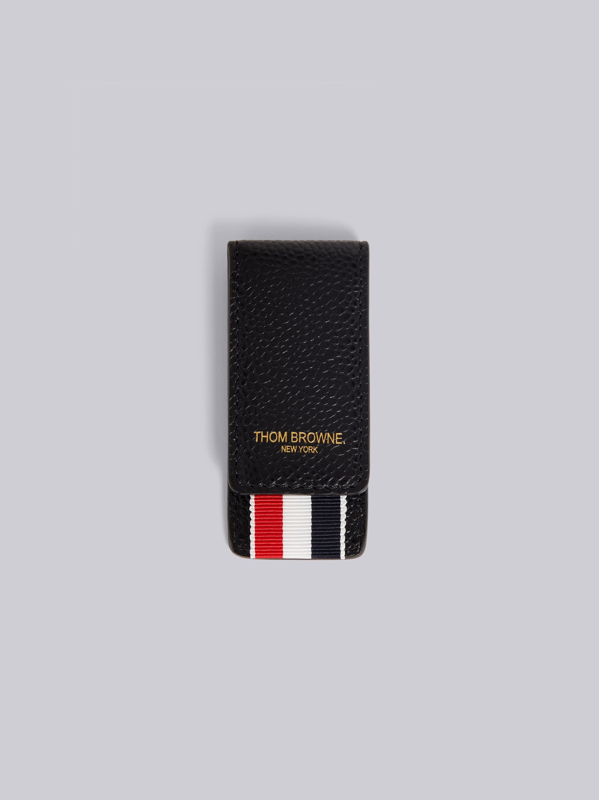 Black Pebble Grain Leather Money Clip - 1