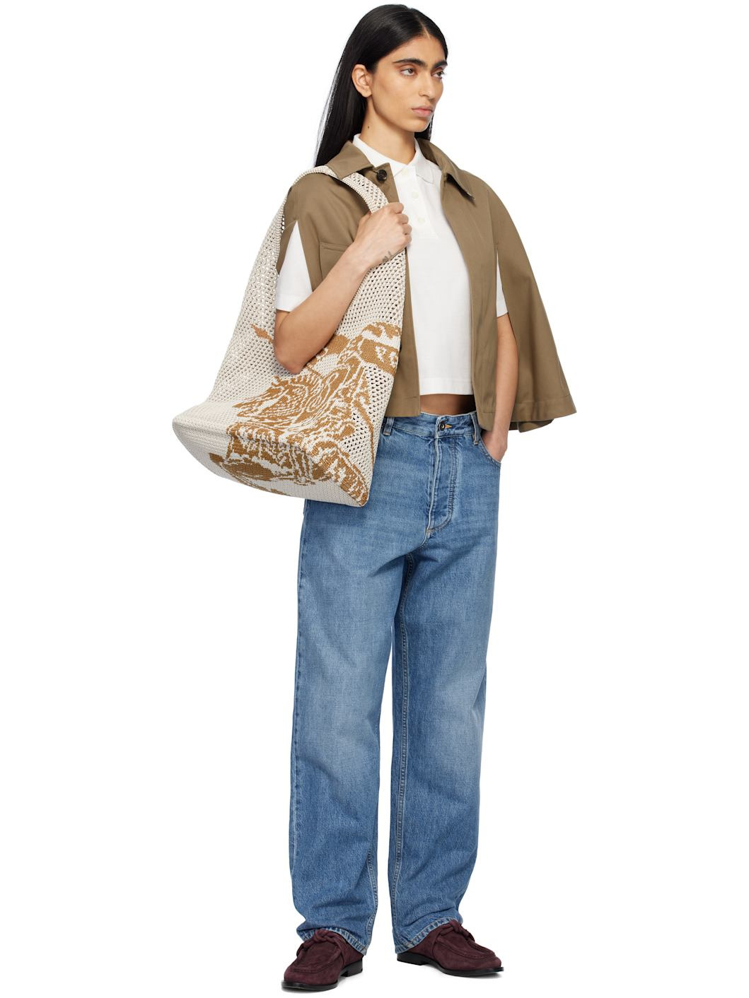 White & Tan Large EKD Crochet Tote - 4