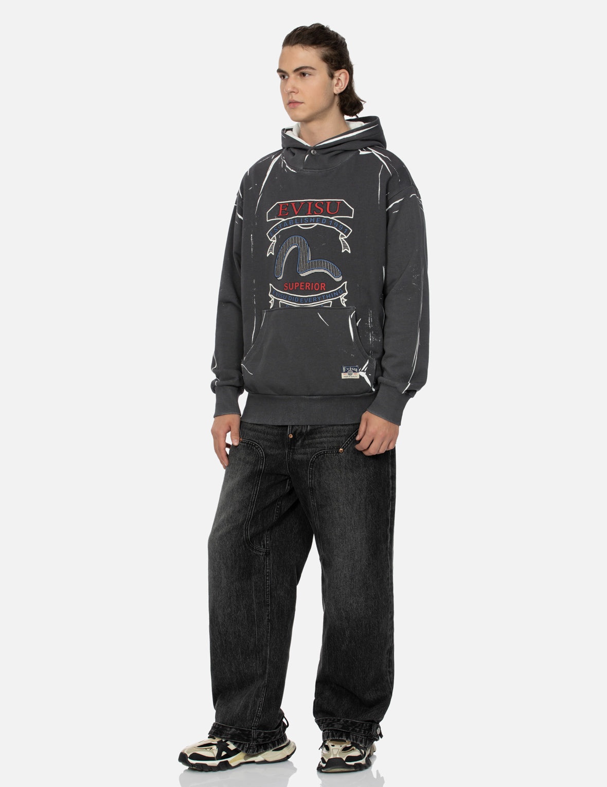 Distressed Edges Inserted Daicock Baggy Jeans - 4